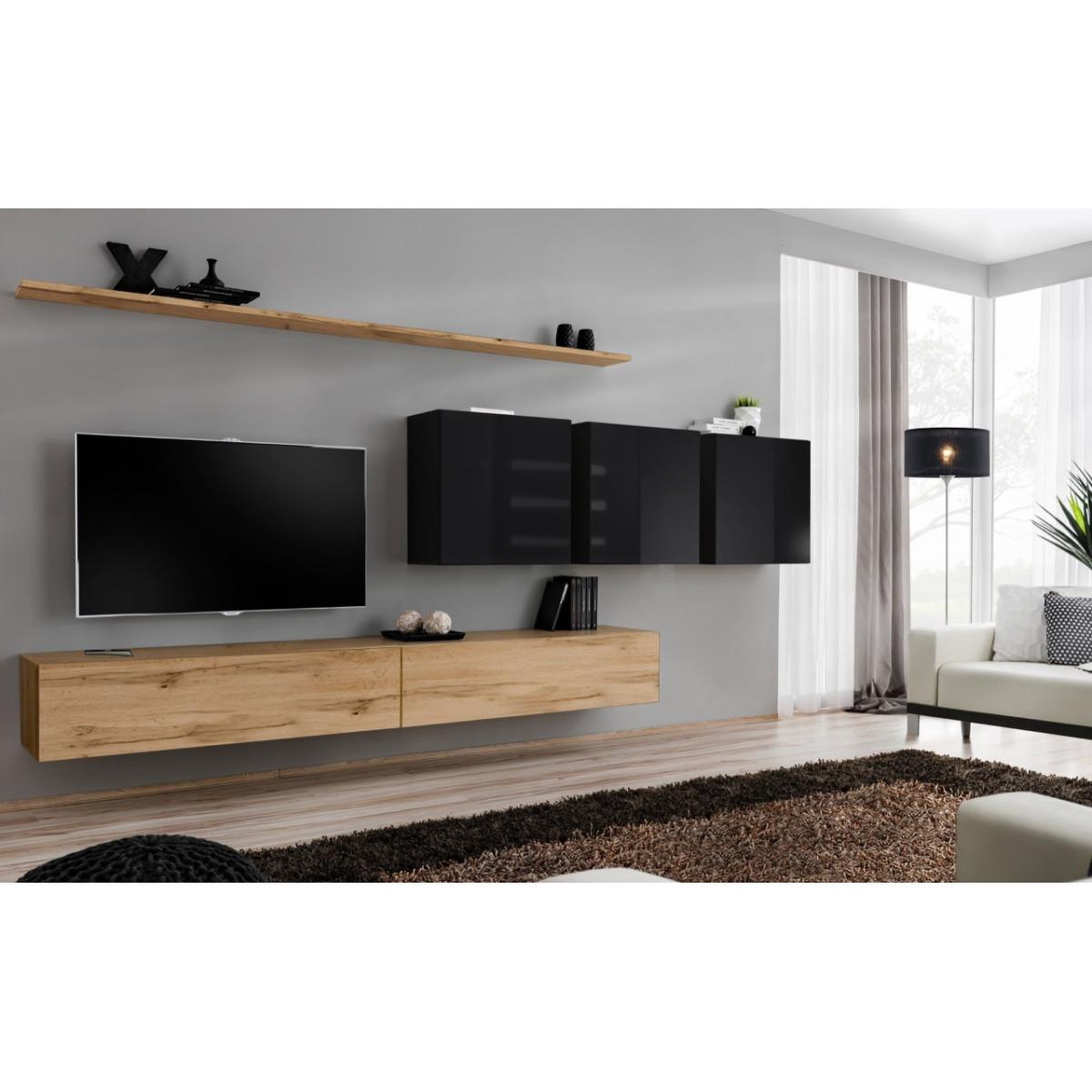 Voir la diapositive 2 : Paris Prix Meuble tv mural design  switch vii  340cm naturel & noir