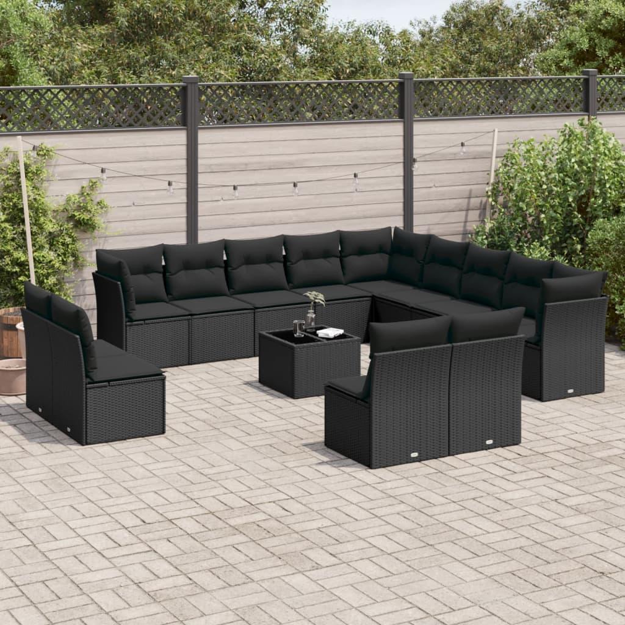 VIDAXL Salon de jardin avec coussins 14 pcs noir resine tressee