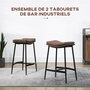 Voir la diapositive 4 : HOMCOM Lot de 2 tabourets de bar Vintage avec repose-pied piètement acier noir assise incurvée tissu marron effet vieilli