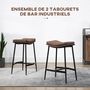 Voir la diapositive 4 : HOMCOM Lot de 2 tabourets de bar Vintage avec repose-pied piètement acier noir assise incurvée tissu marron effet vieilli