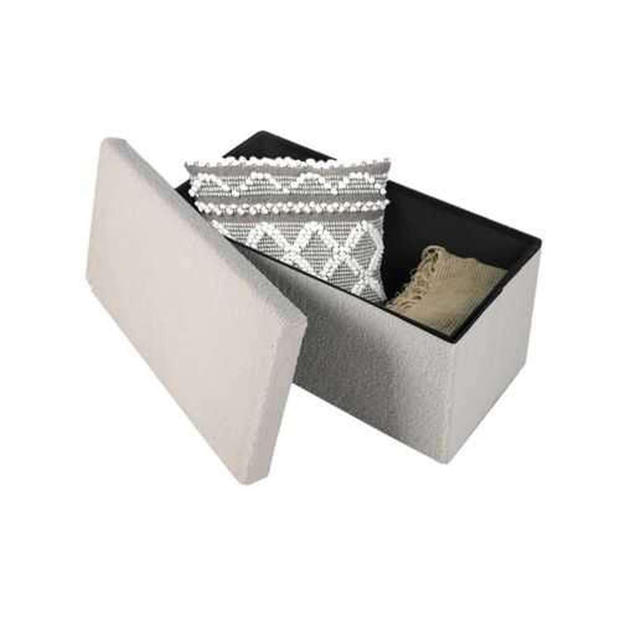 Voir la diapositive 2 : DIVERS Banc de rangement pliable kube revêtement bouclette - blanc crème