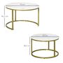 Voir la diapositive 3 : HOMCOM Lot de 2 tables basses gigognes rondes style art déco - acier doré panneaux aspect marbre blanc