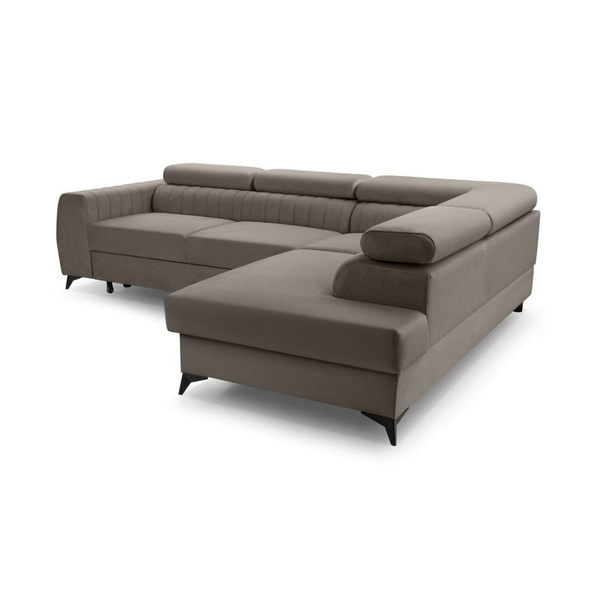 BEST MOBILIER Aneta - canapé d'angle droit 5 places - convertible avec coffre et têtières - en velours