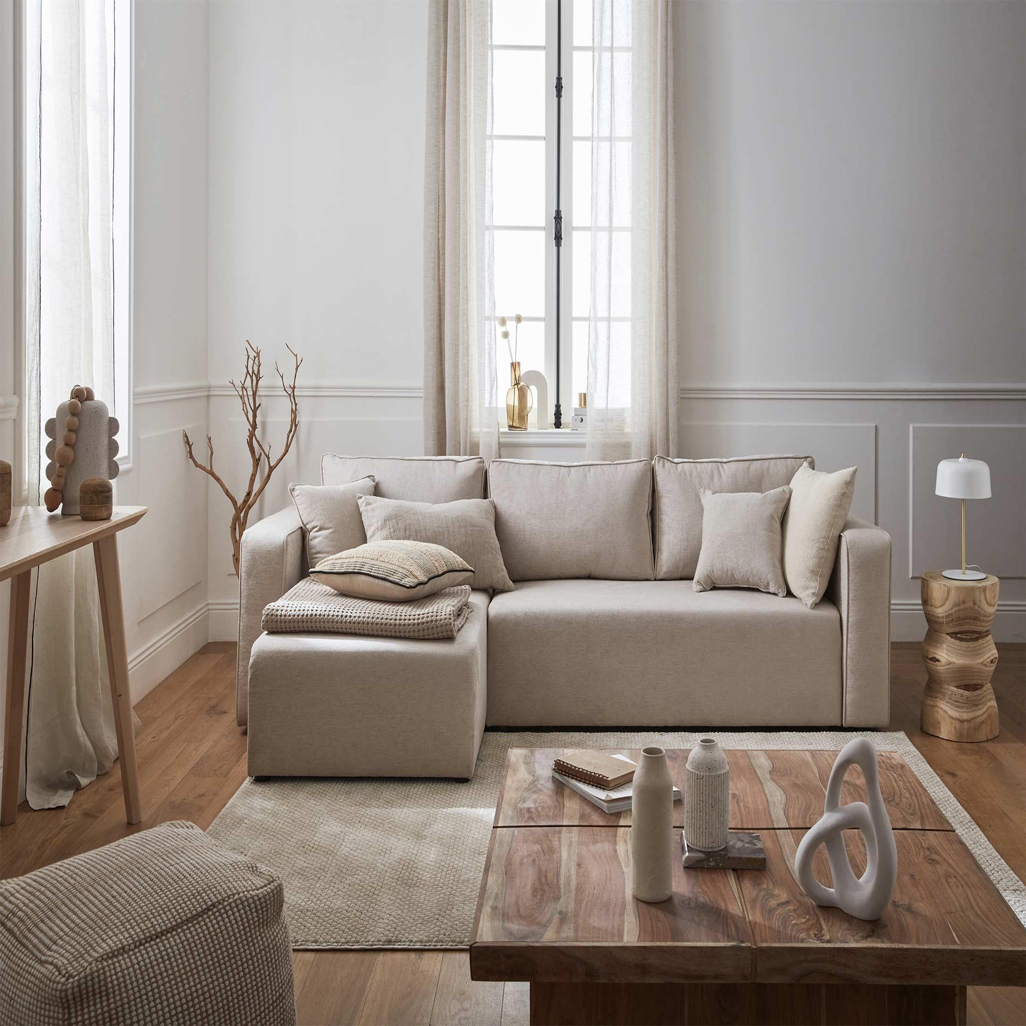 BEST MOBILIER Topaze - canapé d'angle réversible - 4 places - convertible avec coffre - en tissu. Coloris disponibles : Beige, Bleu, Orange, Gris, Vert
