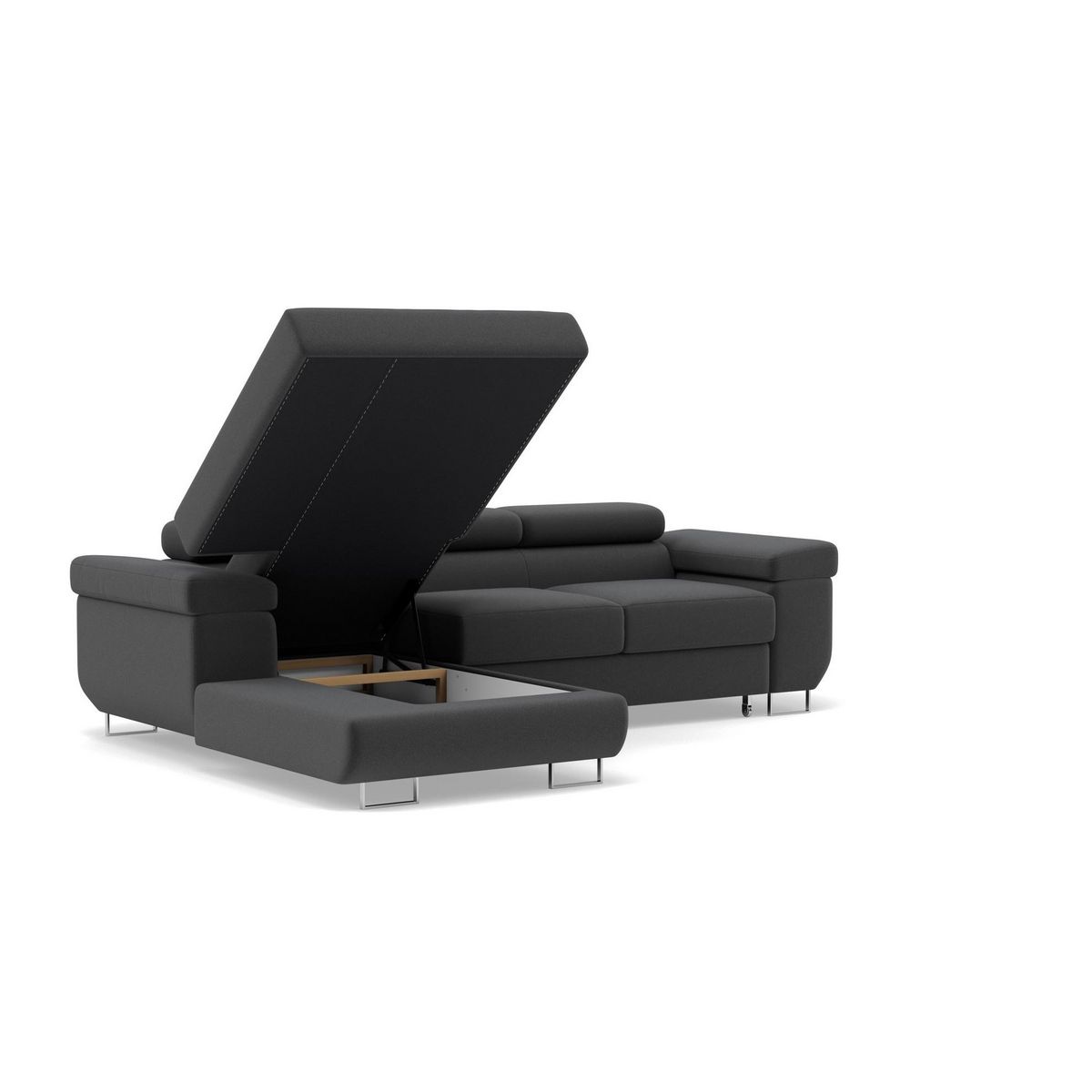 BEST MOBILIER Pablo - canapé d'angle gauche - 6 places - convertible avec coffre et têtières réglables - en velours