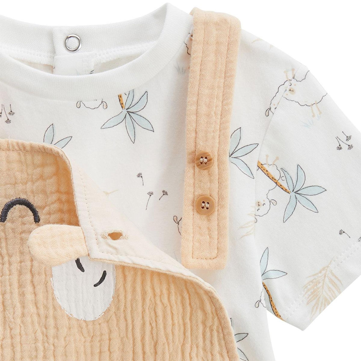 Petit Béguin Ensemble salopette bébé en gaze de coton et t-shirt Noisette