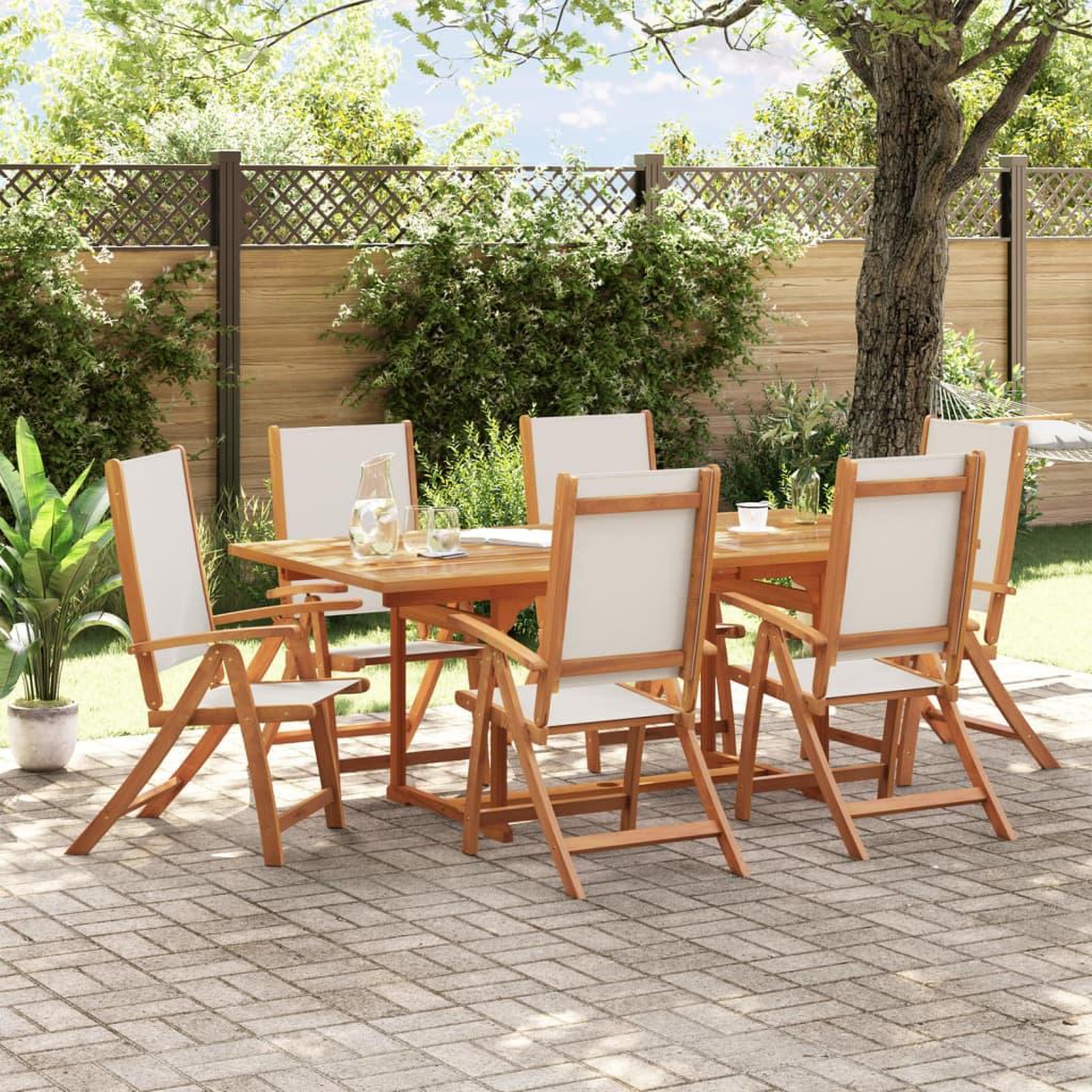 VIDAXL Ensemble a Manger de jardin 7pcs bois d'acacia solide textilene
