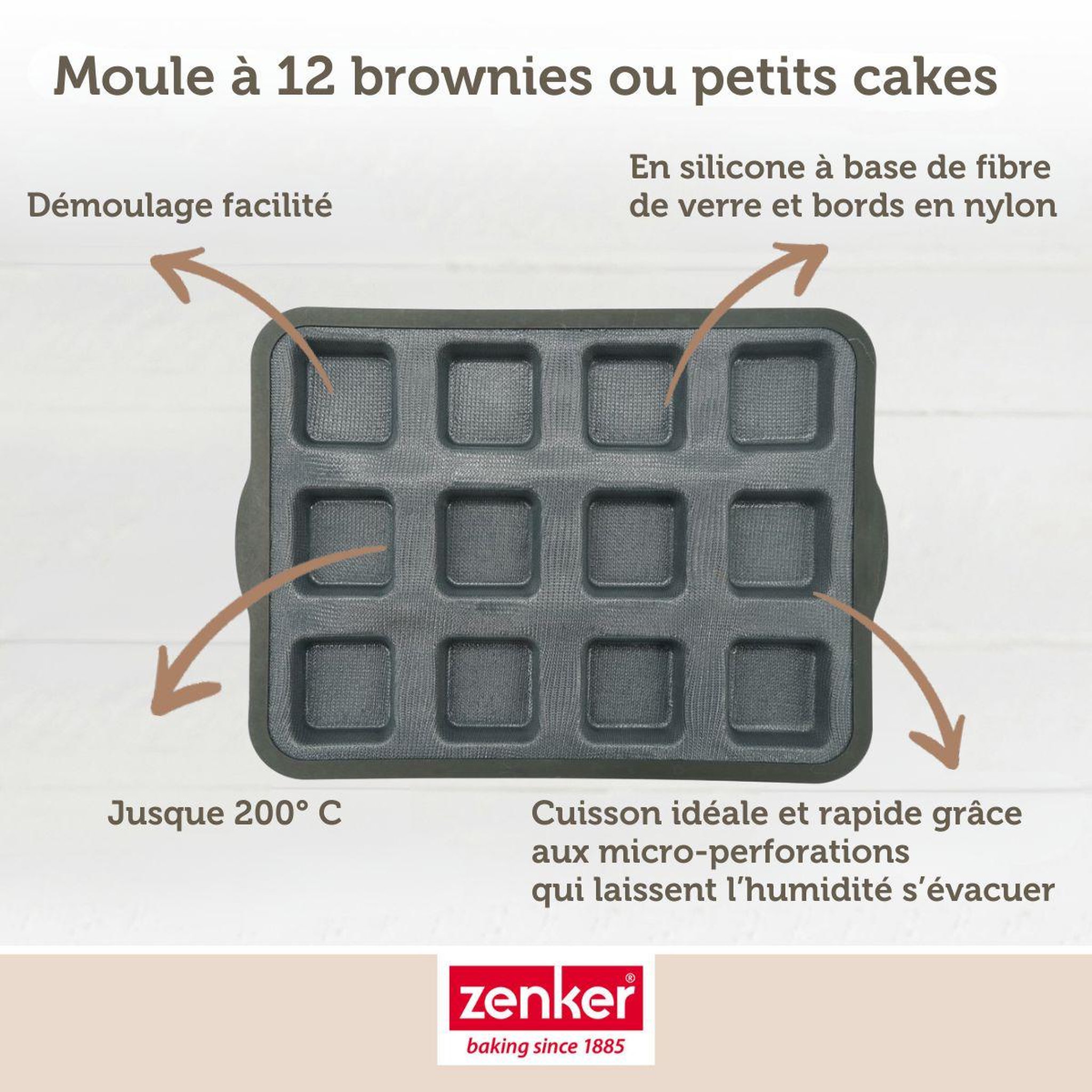 Voir la diapositive 6 : ZENKER Moule à gâteaux 12 carrés en silicone fibre de verre zenker
