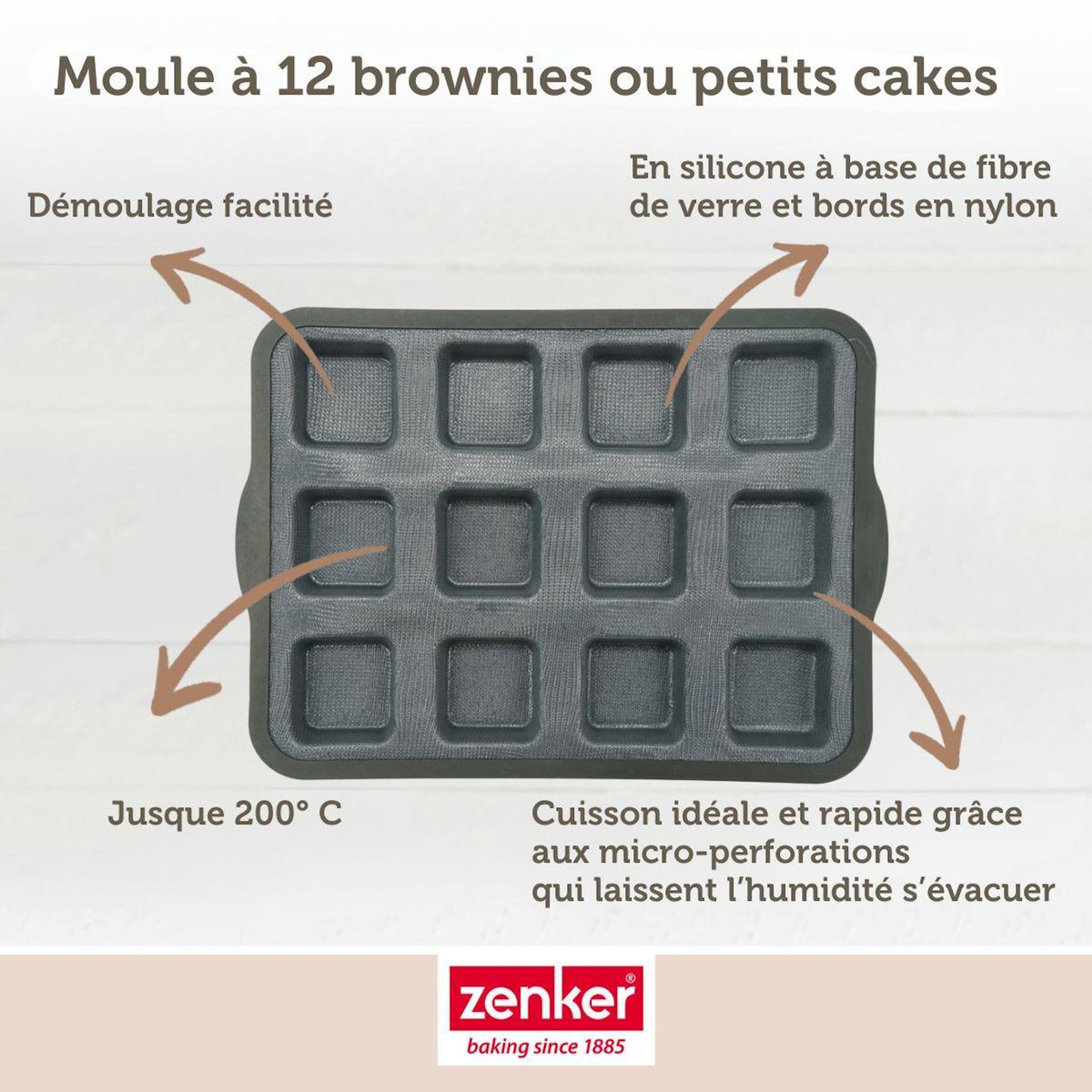 ZENKER Moule à gâteaux 12 carrés en silicone fibre de verre Zenker