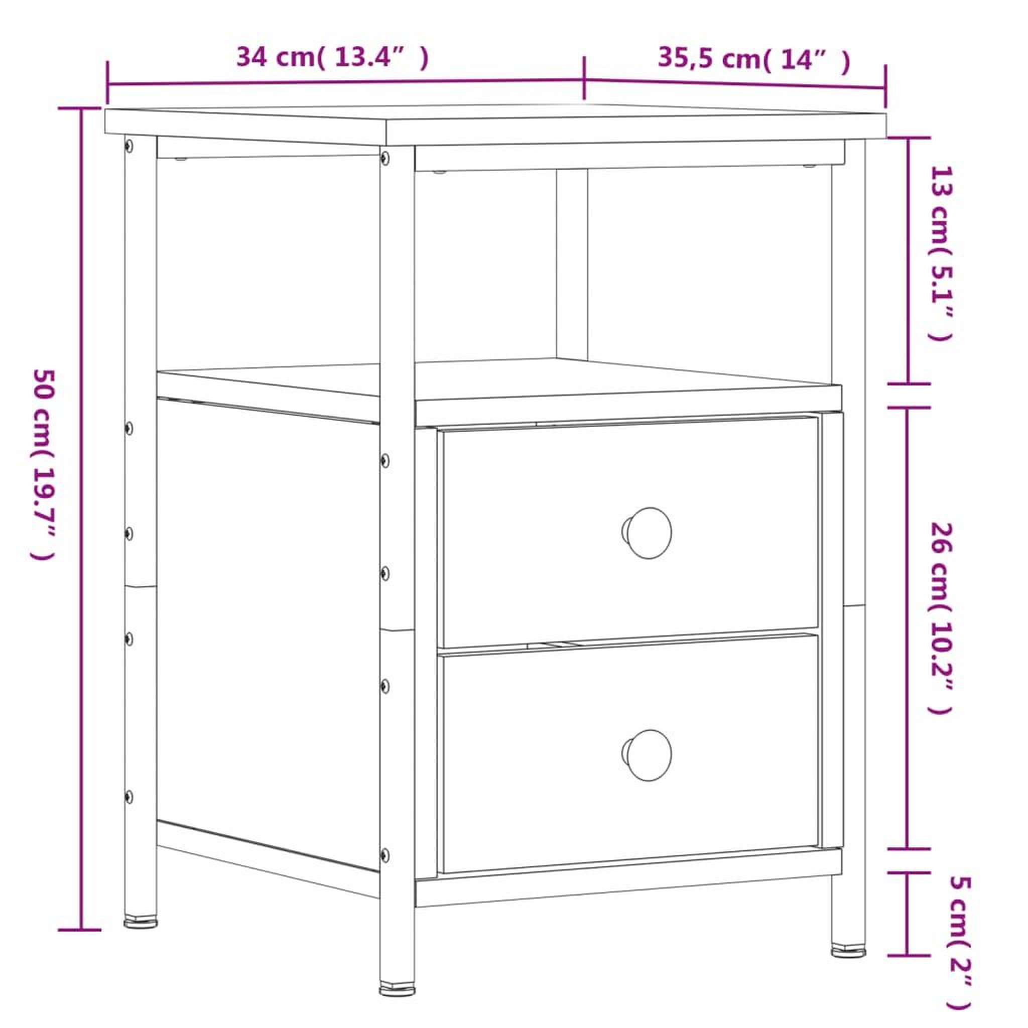 Voir la diapositive 6 : VIDAXL Table de chevet sonoma gris 34x35,5x50 cm bois d'ingenierie