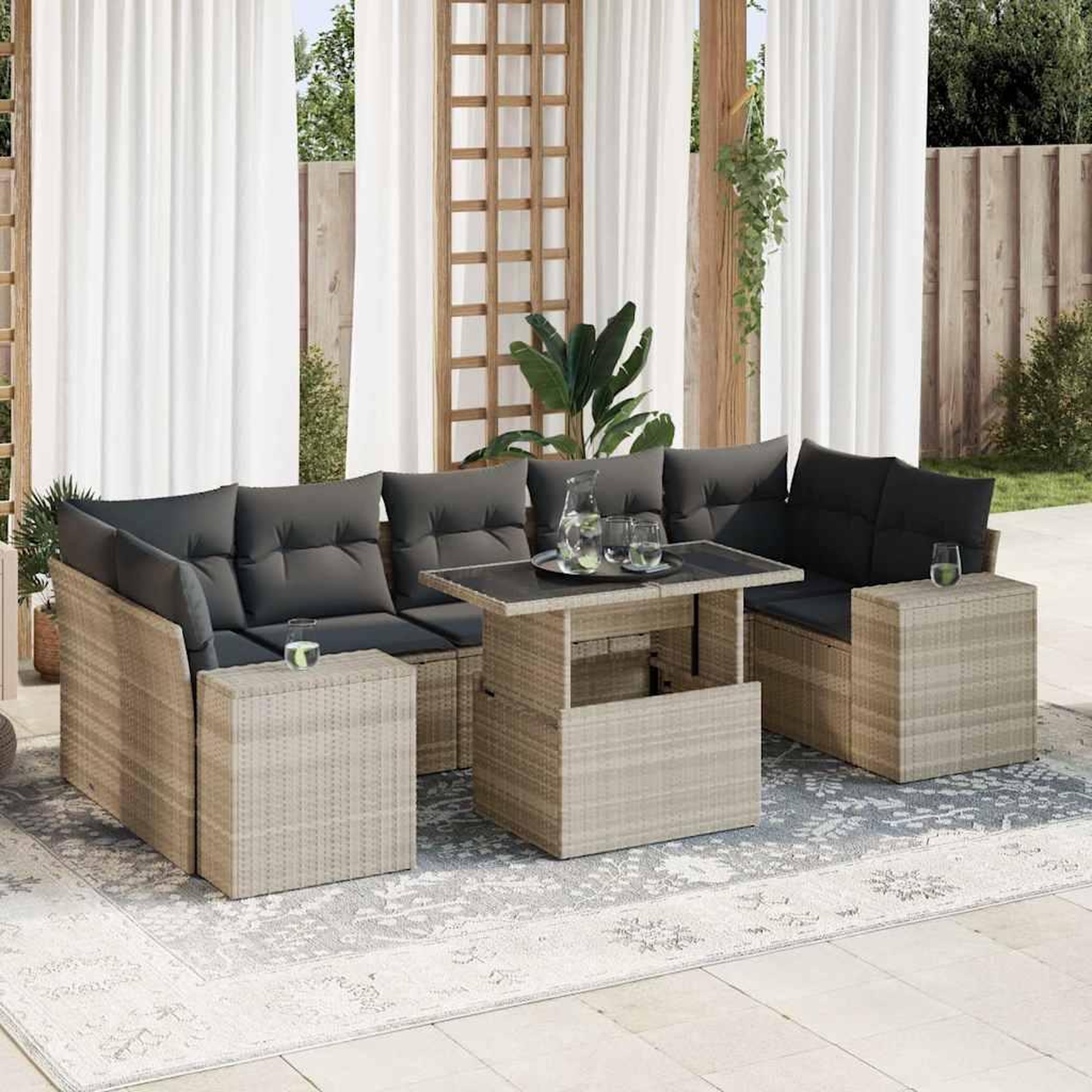 VIDAXL Salon de jardin 8 pcs avec coussins gris clair resine tressee