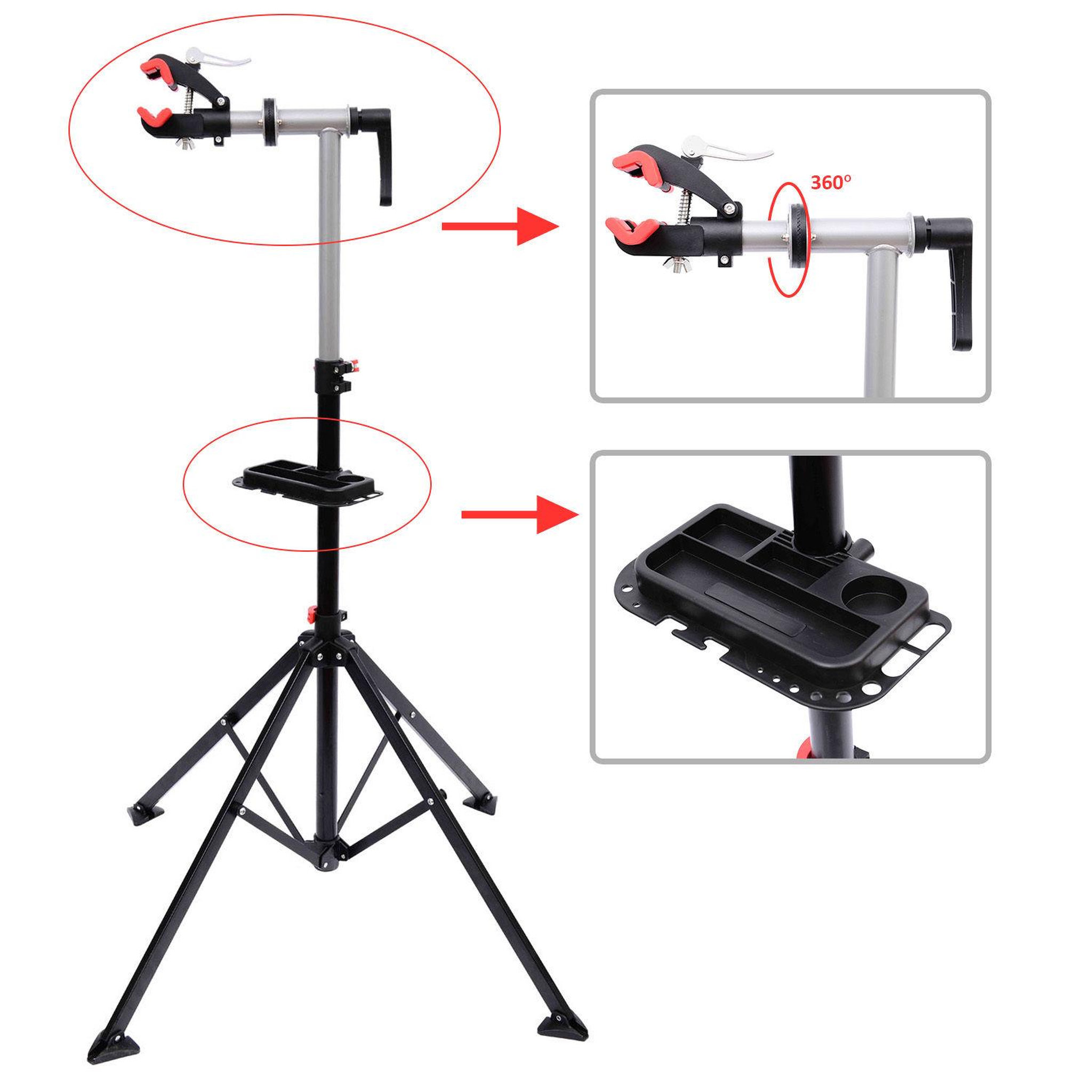 Voir la diapositive 5 : HOMCOM Pied d'atelier vélo réparation support pied de montage pivotant 360° hauteur réglable argent