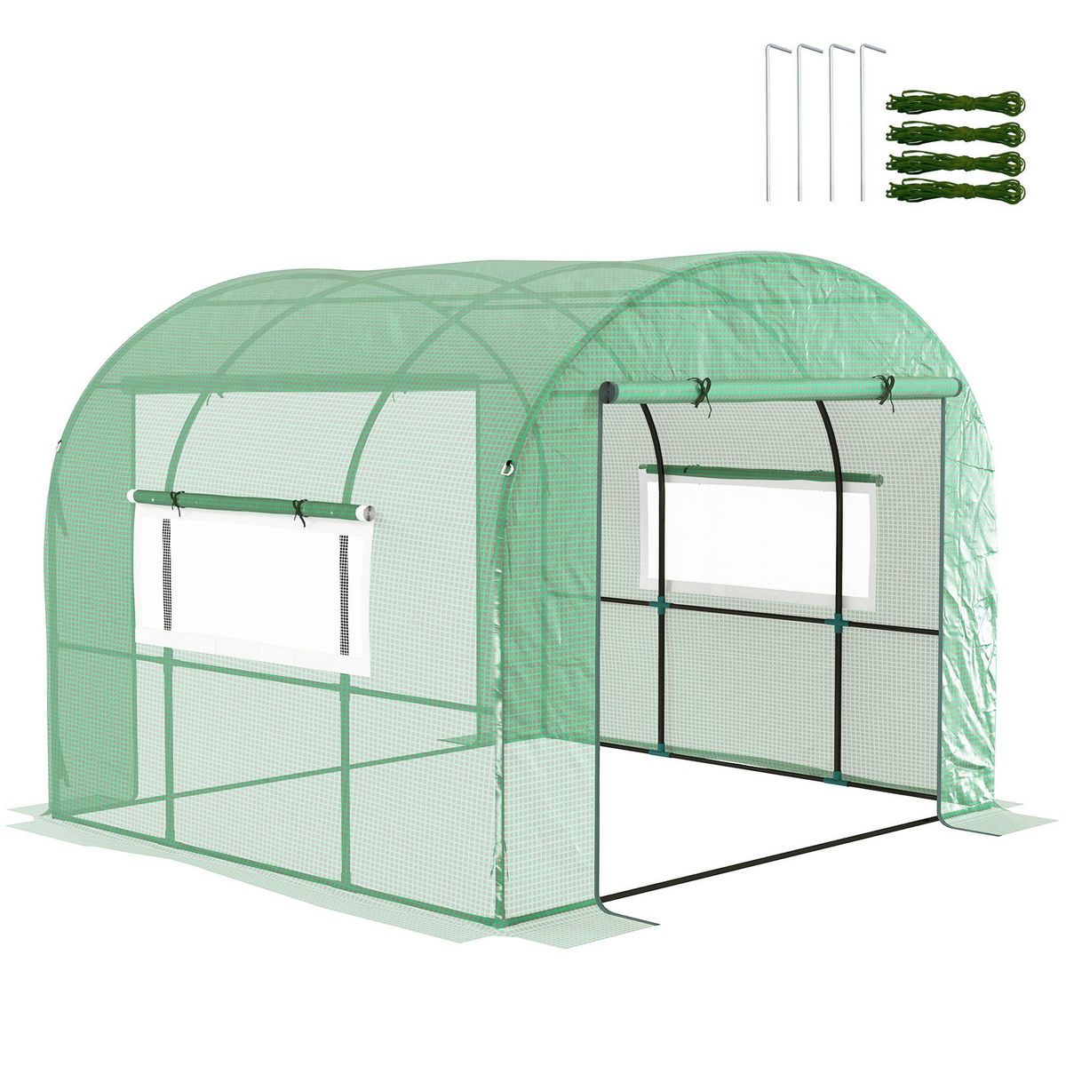 OUTSUNNY Serre tunnel 6 m² 2 portes zippées 2 fenêtres maillées acier PE haute densité 135 g/m² vert