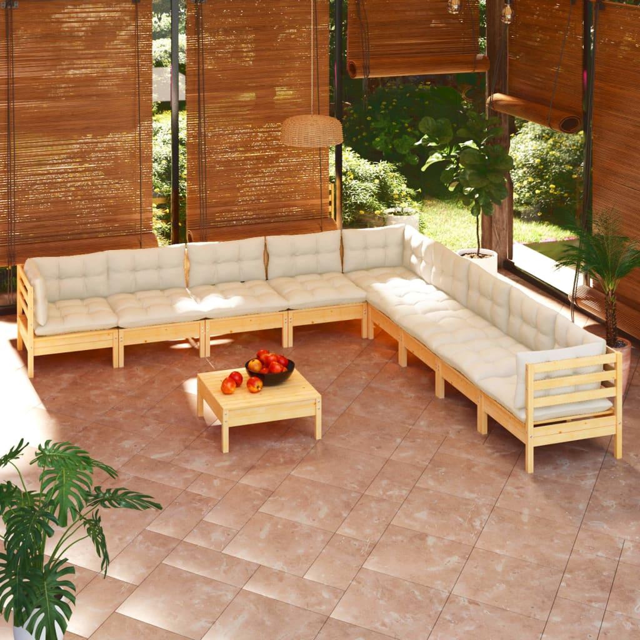 Voir la diapositive 1 : VIDAXL Salon de jardin 10 pcs avec coussins creme bois de pin massif