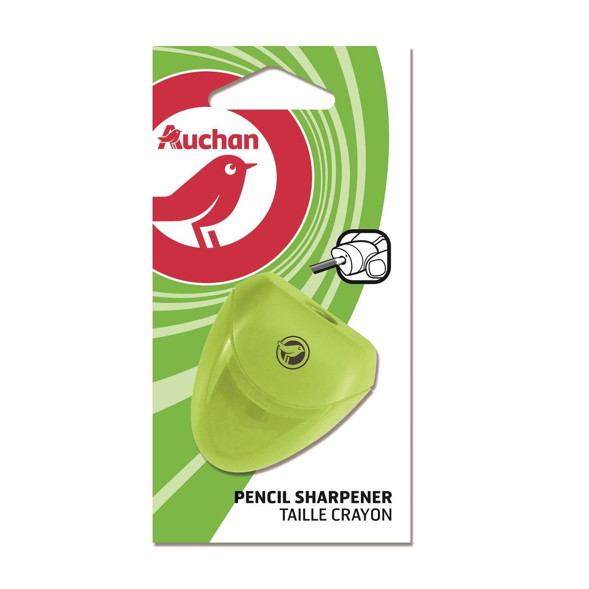 AUCHAN Taille-crayon 1 trou avec réservoir vert