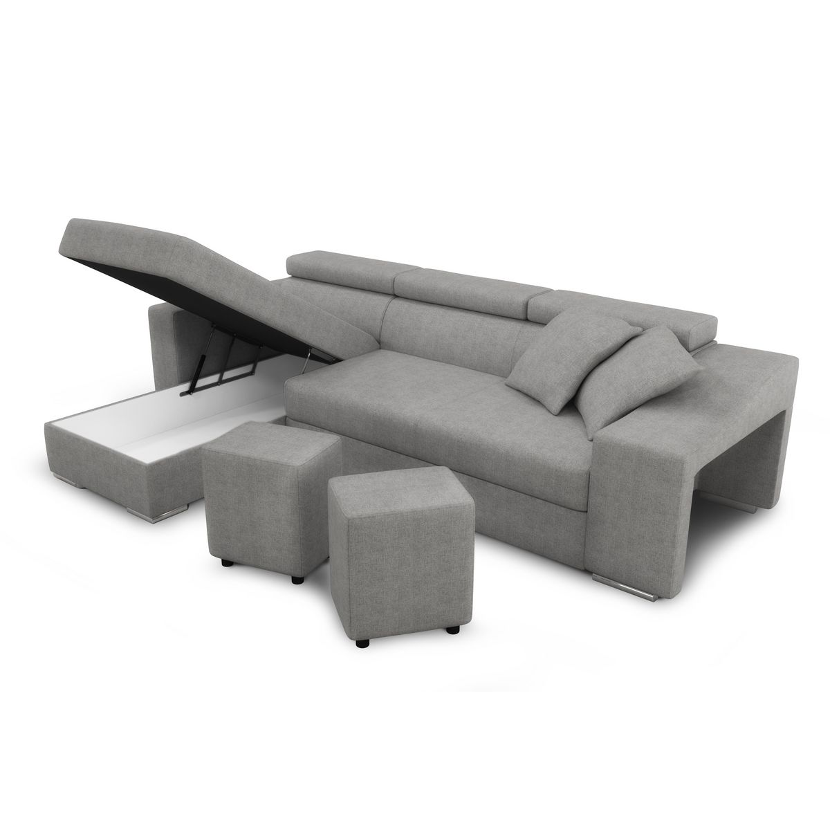 Canapé d'angle convertible réversible 5 places avec niche de rangement fixe à droite tissu STYL 