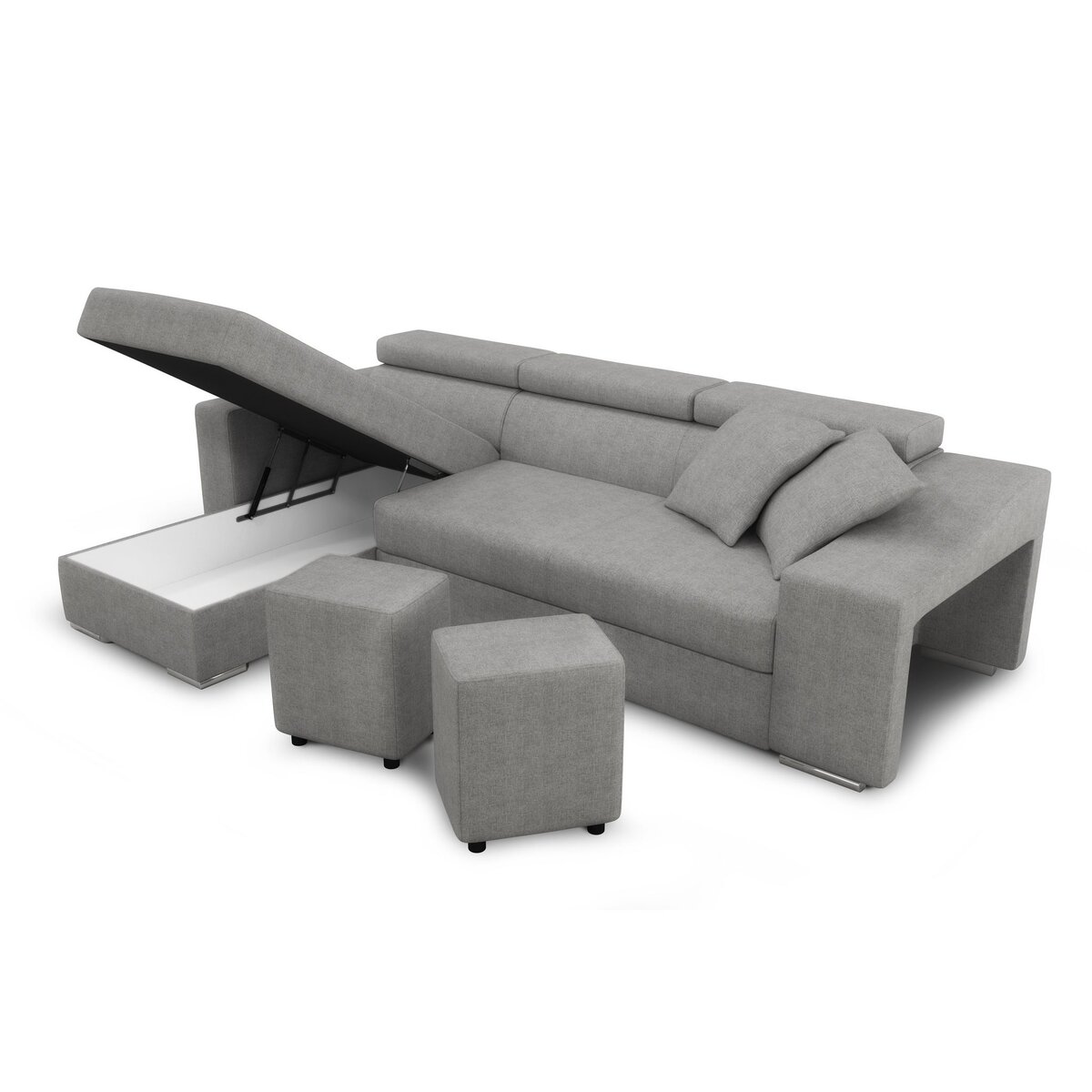 Canapé d'angle convertible réversible 5 places avec niche de rangement fixe à droite tissu STYL 