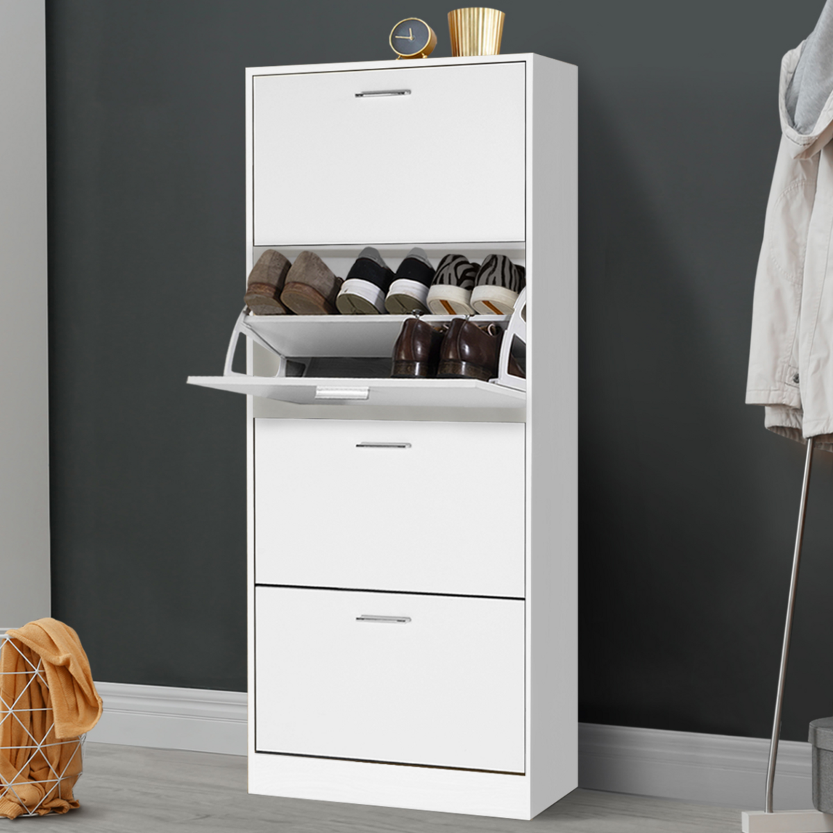 ID MARKET Meuble à chaussures 24 paires KLARK 4 portes blanc