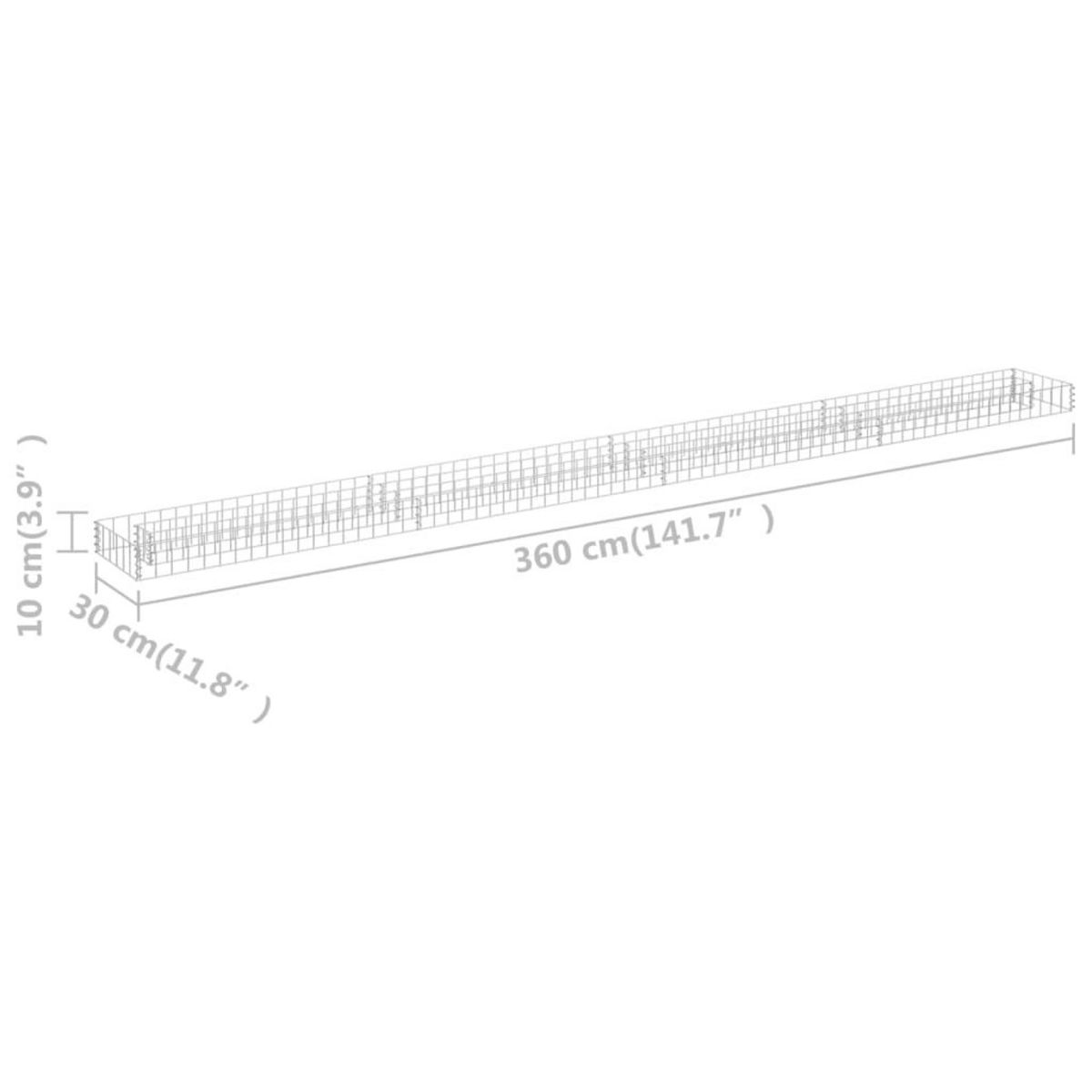 VIDAXL Lit sureleve a gabion Acier galvanise 360x30x10 cm