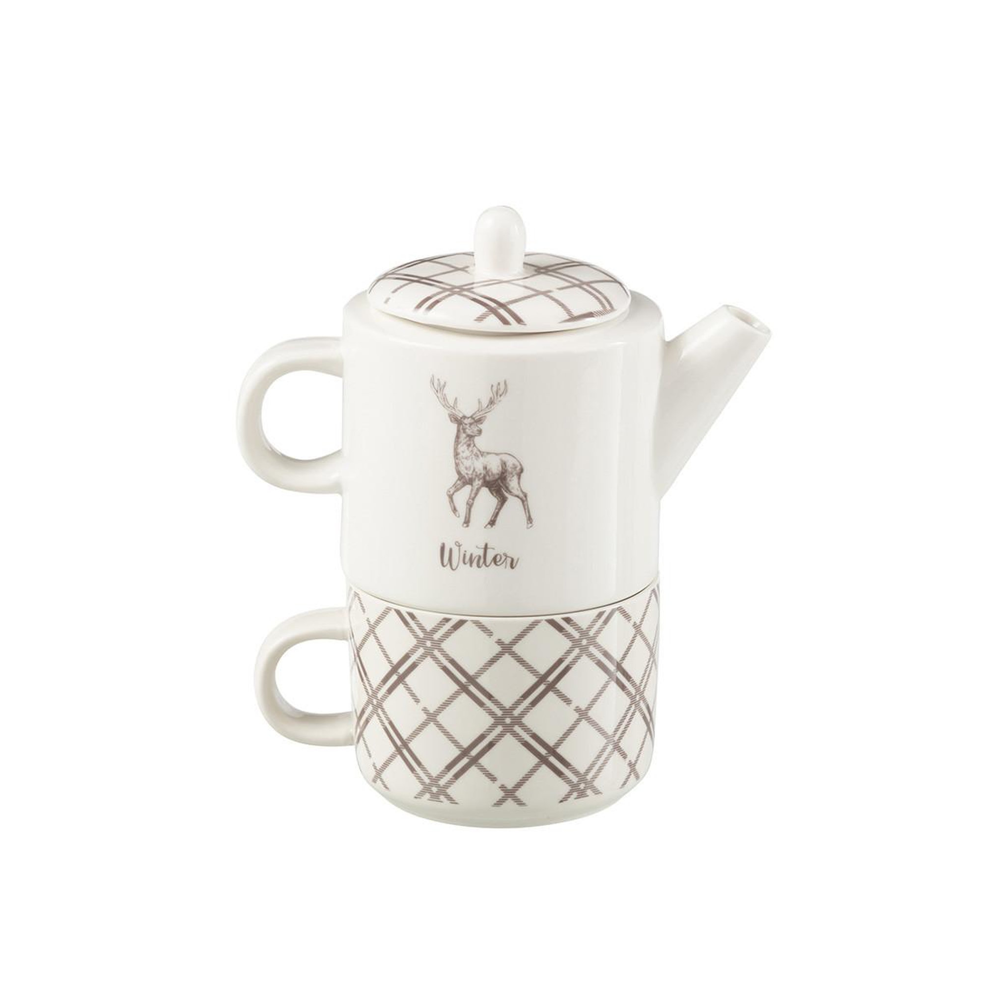 Voir la diapositive 2 : J-LINE Théière Avec Tasse  Renne Winter  78cl Blanc