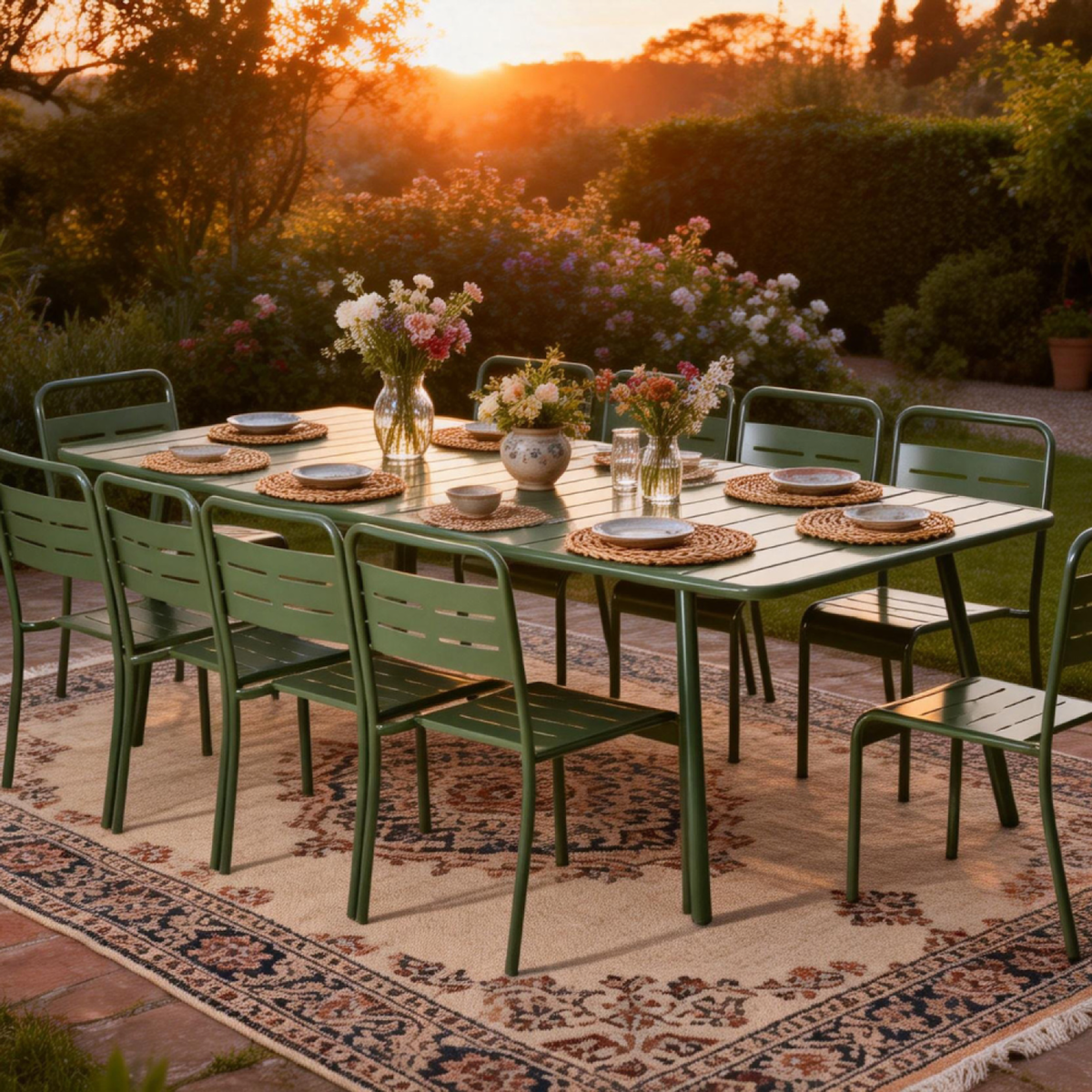 CONCEPT USINE Table de jardin 10-12 places 234cm verte BERGAME