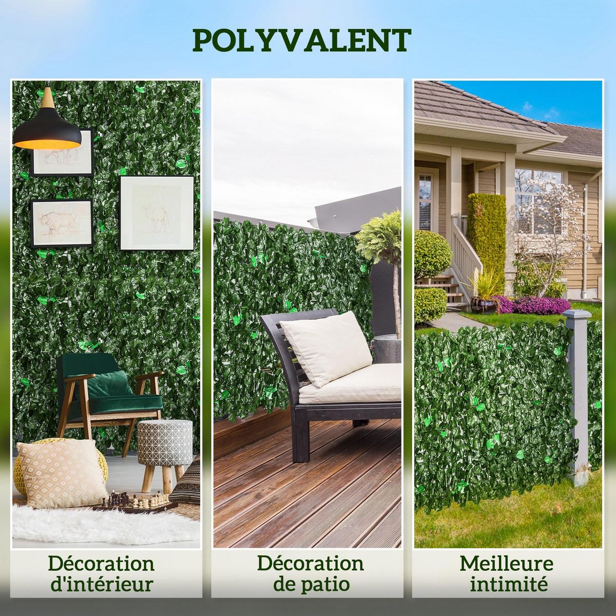 OUTSUNNY Haie artificielle lierre brise-vue rouleau dim. 3L x 1H m feuillage réaliste anti-UV vert