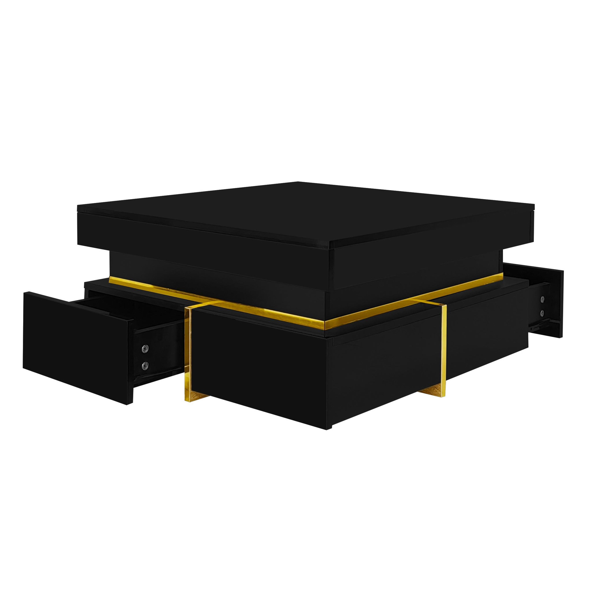 Voir la diapositive 5 : MERAX Table Basse Carrée Brillante Avec 2 Tiroirs