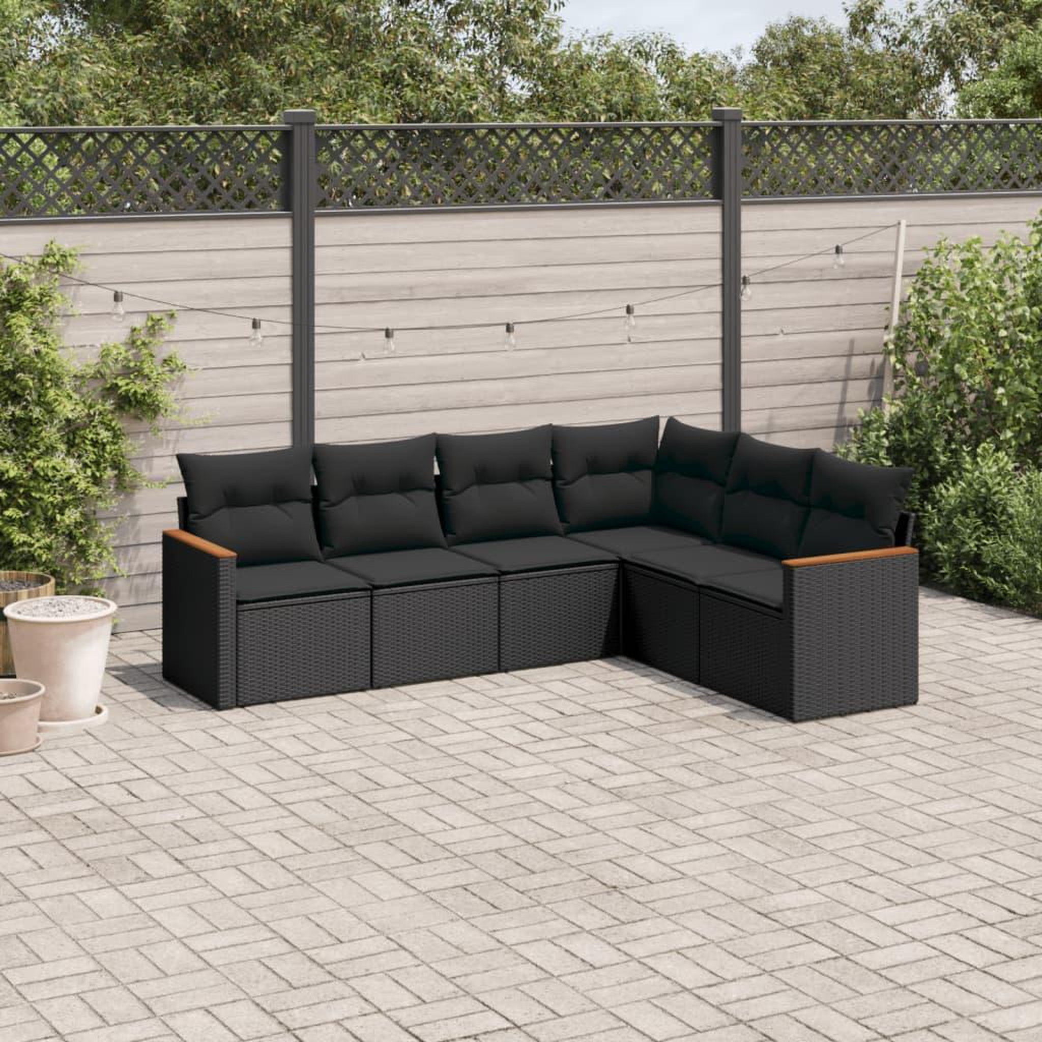 VIDAXL Salon de jardin 6 pcs avec coussins noir resine tressee