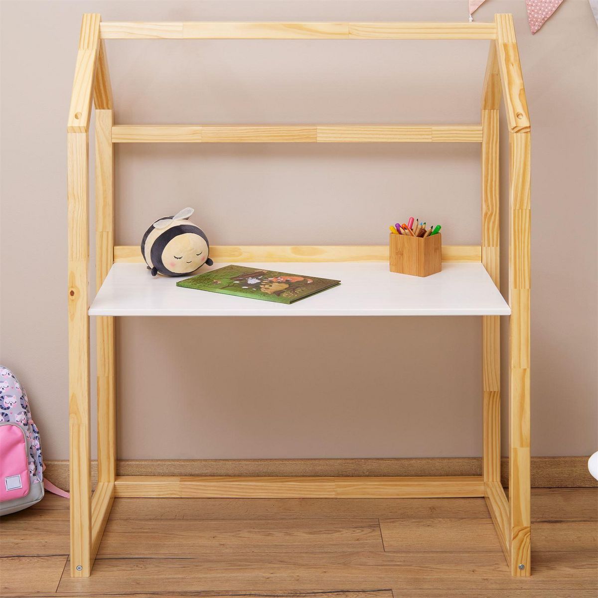 IDIMEX Bureau enfant évolutif TINA en forme de maison, en pin massif