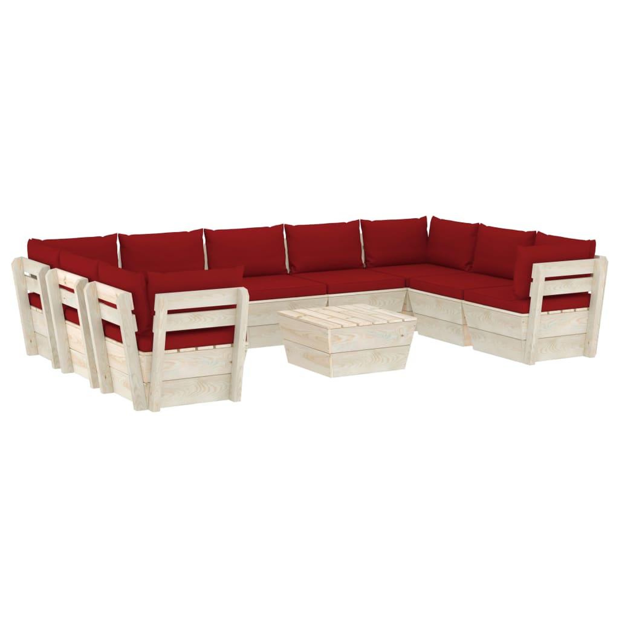 Voir la diapositive 2 : VIDAXL Salon de jardin palette 10 pcs avec coussins bois d'epicea