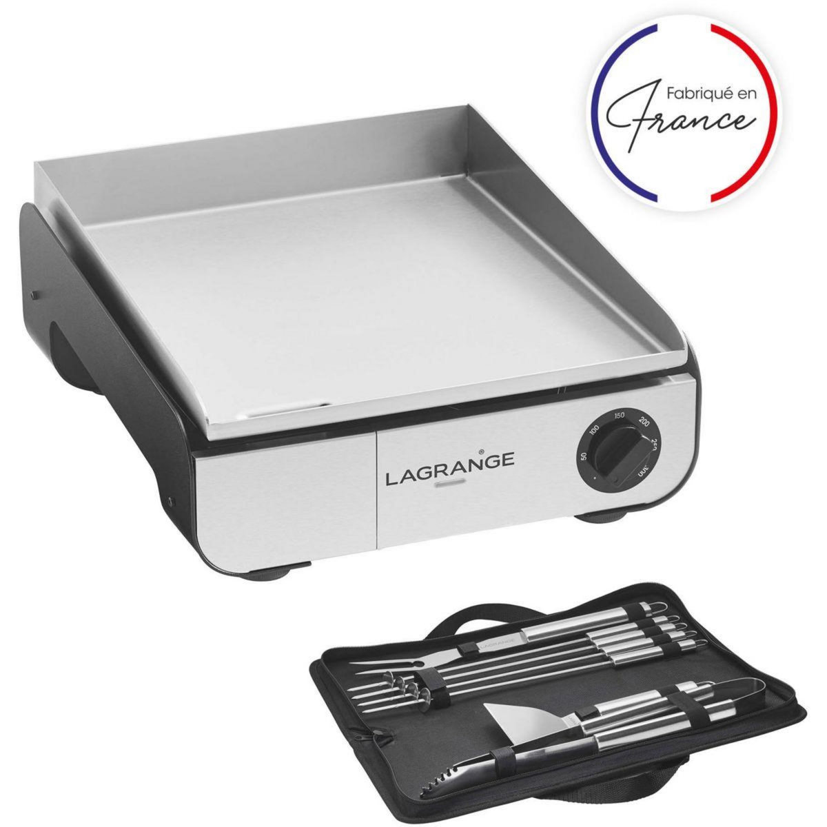 LAGRANGE Plancha électrique Pro 35S noir à poser, 40x35 cm + kit d'accessoires