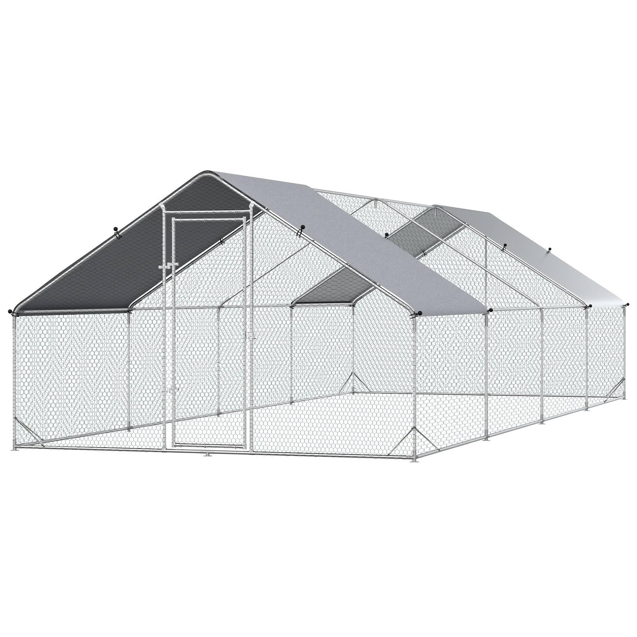 Voir la diapositive 1 : PAWHUT Enclos poulailler chenil 24 m² - parc grillagé dim. 8L x 3l x 2H m - double espace couvert - acier galvanisé