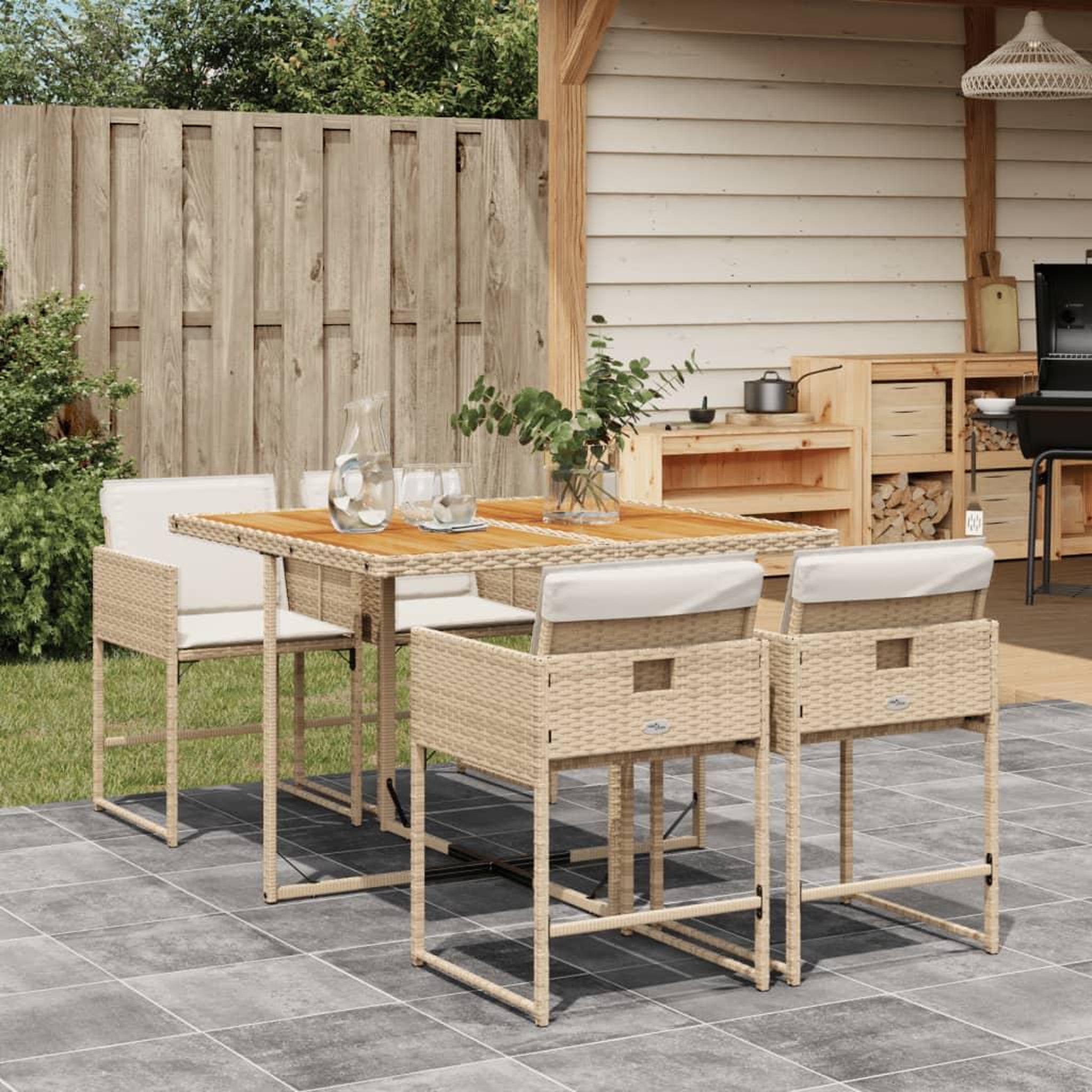 VIDAXL Ensemble a manger de jardin avec coussins 5pcs Beige poly rotin