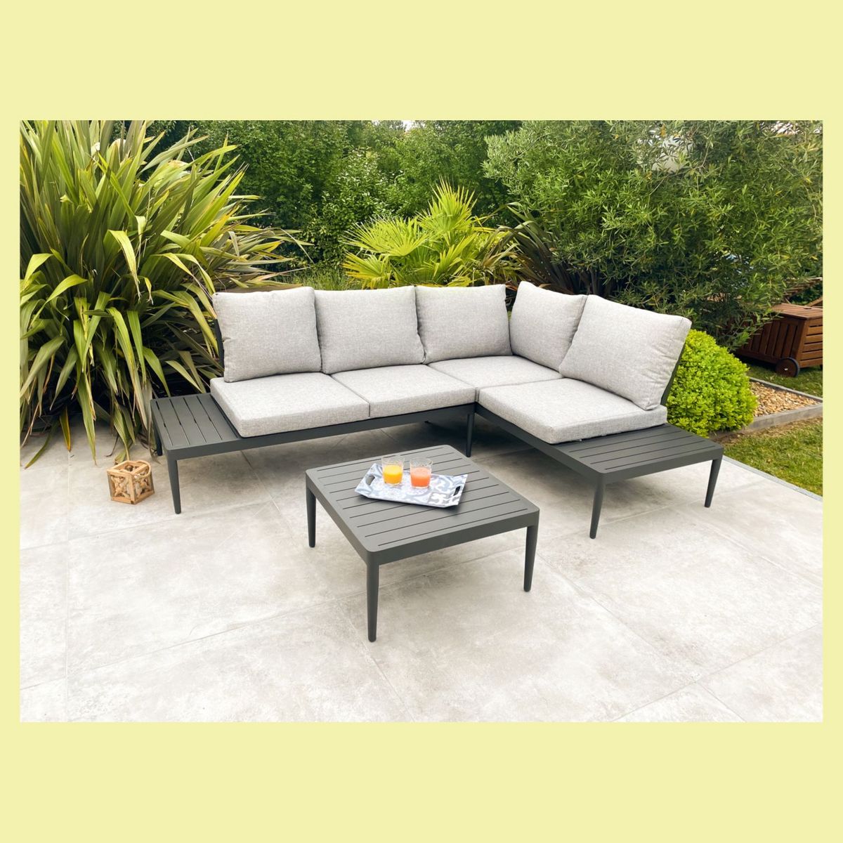 DCB GARDEN Salon de jardin d'angle - 4 places - Aluminium - Anthracite - ANKARA