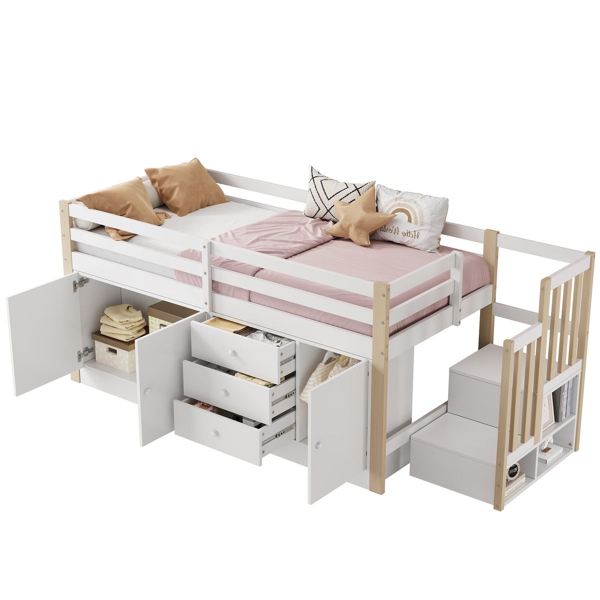 MERAX Lit combiné enfant mi hauteur 90x200cm mdf coloris blanc
