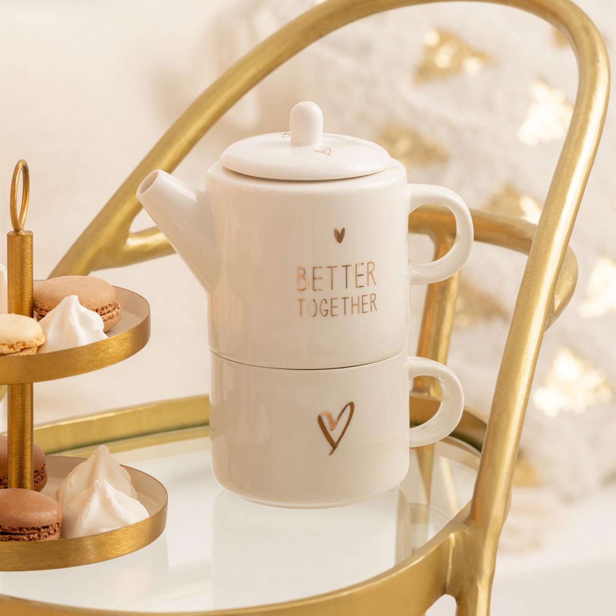 Voir la diapositive 4 : J-LINE Théière Avec Tasse  Cœur  78cl Blanc