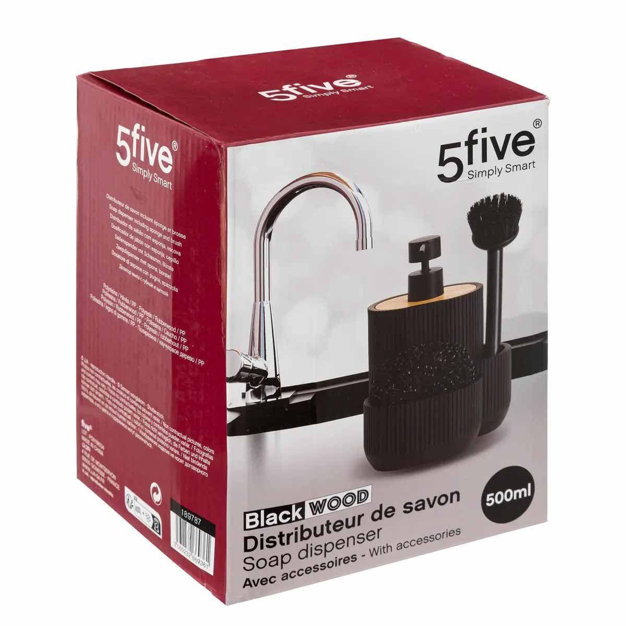 Voir la diapositive 5 : FIVE Distributeur de savon & 2 accessoires  blackwood  18cm noir