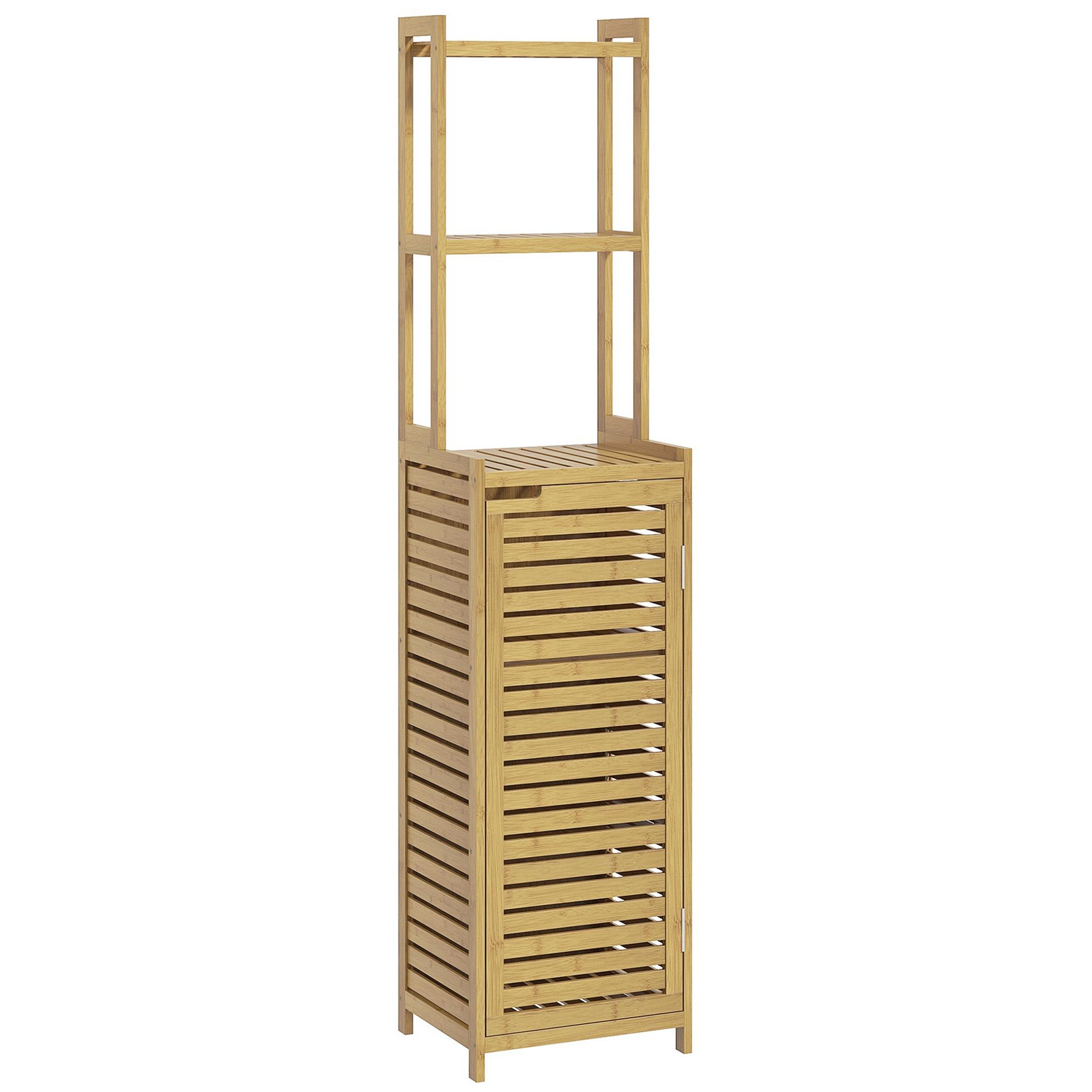Voir la diapositive 1 : HOMCOM Meuble colonne salle de bain style naturel porte niche 4 étagères bambou