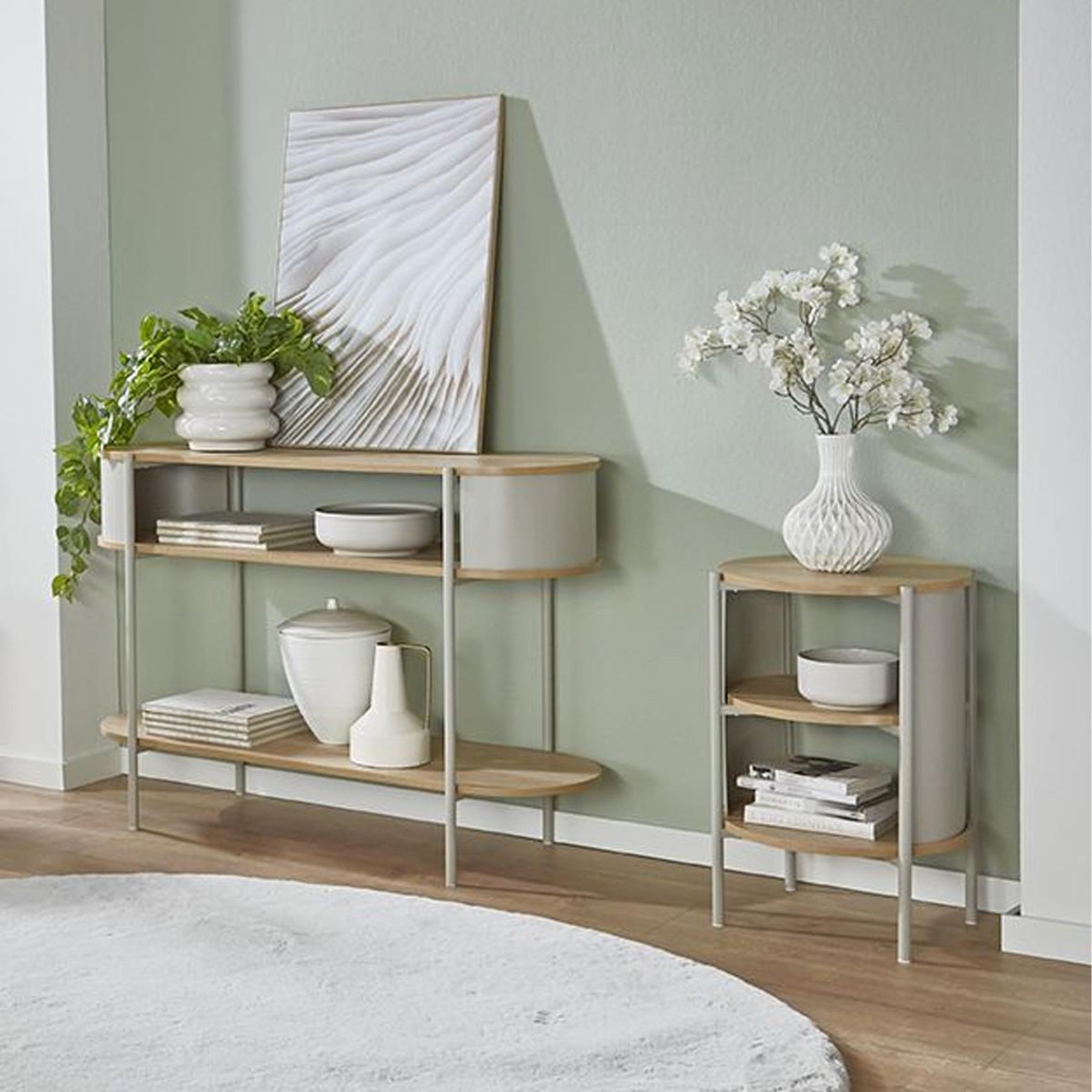 Voir la diapositive 3 : Paris Prix Table de chevet avec étagères  morphee  60cm gris & naturel