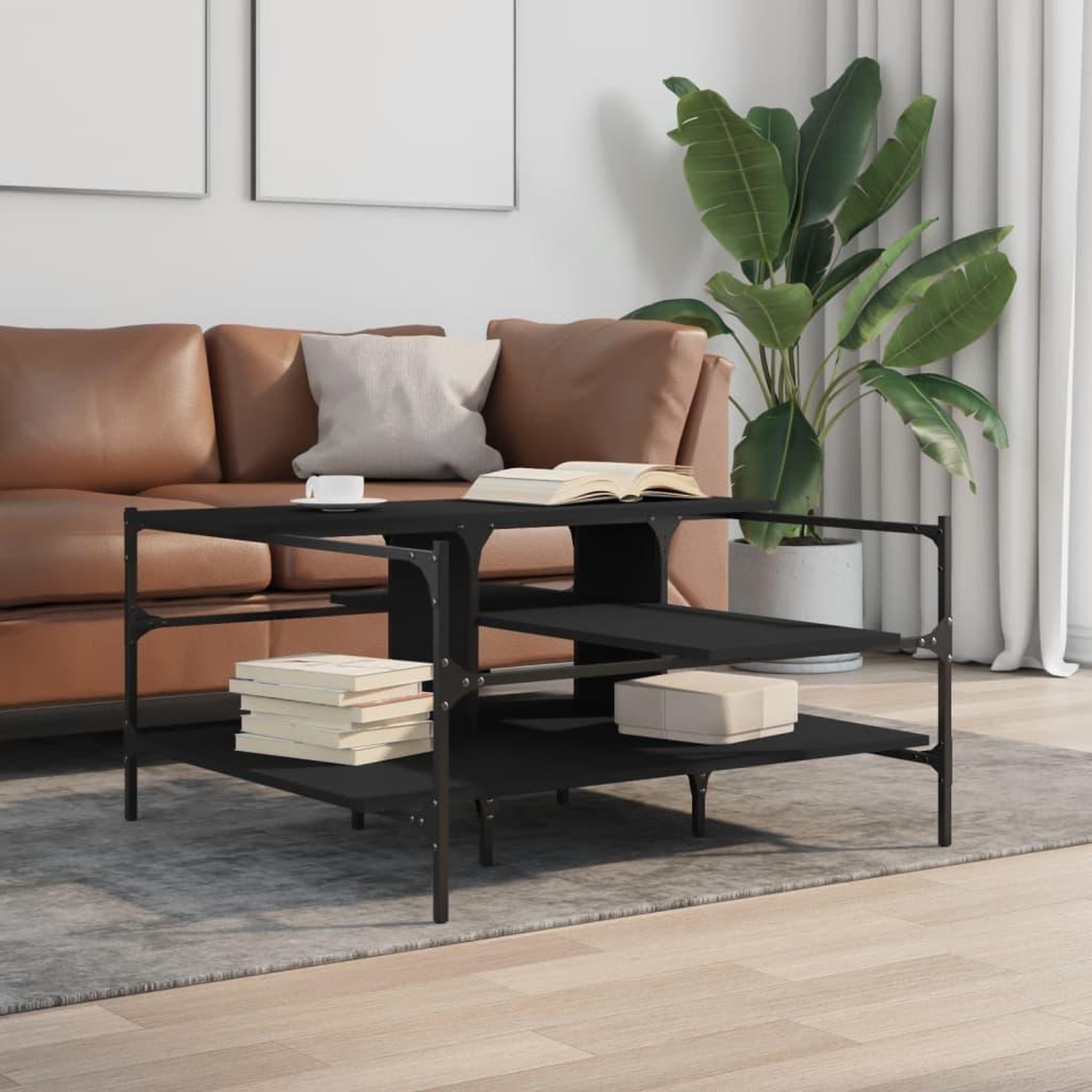 Voir la diapositive 3 : VIDAXL Table basse noir 100x100x48,5 cm bois d'ingenierie