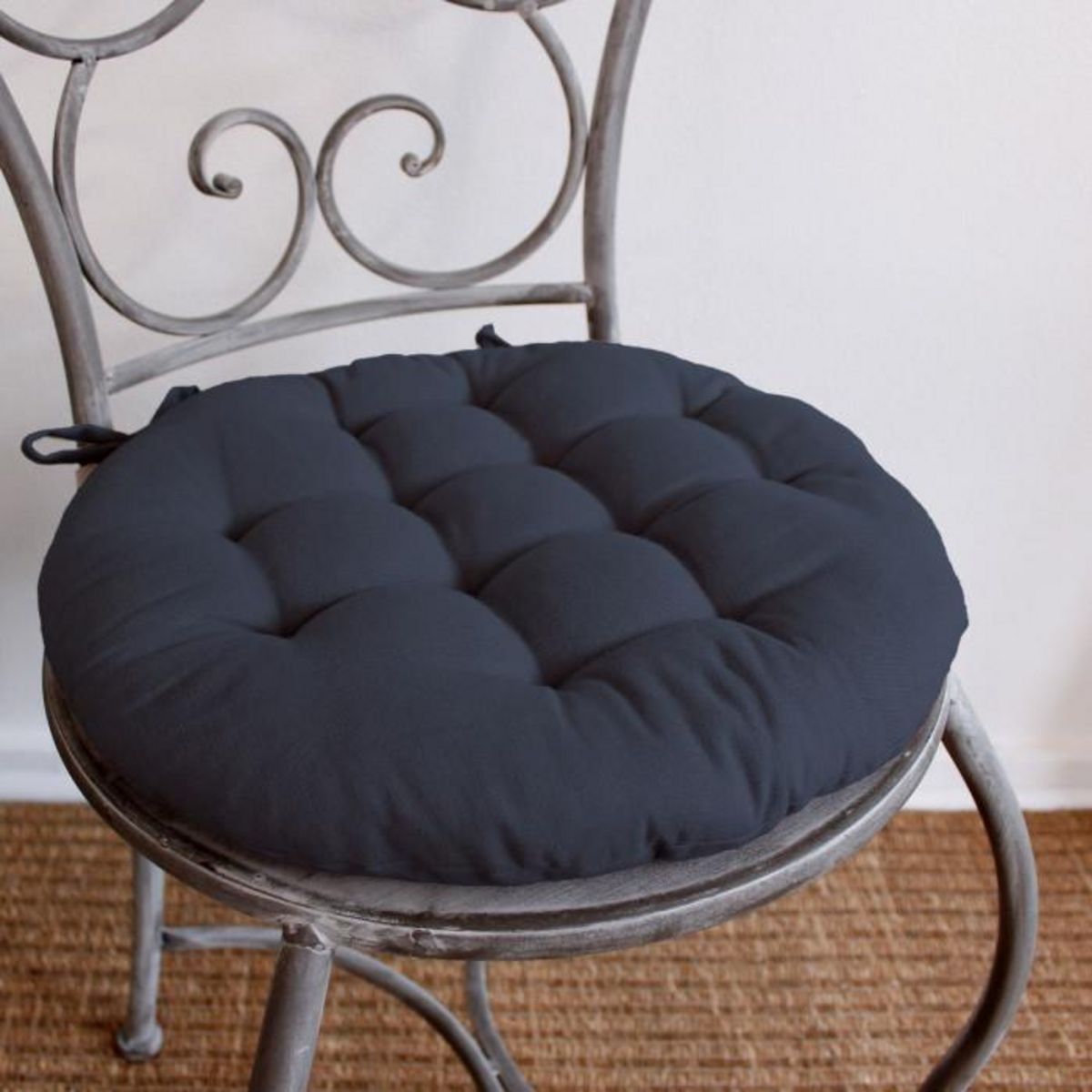 Paris Prix Galette de Chaise Piquée Uni  Panama  38cm Gris Foncé