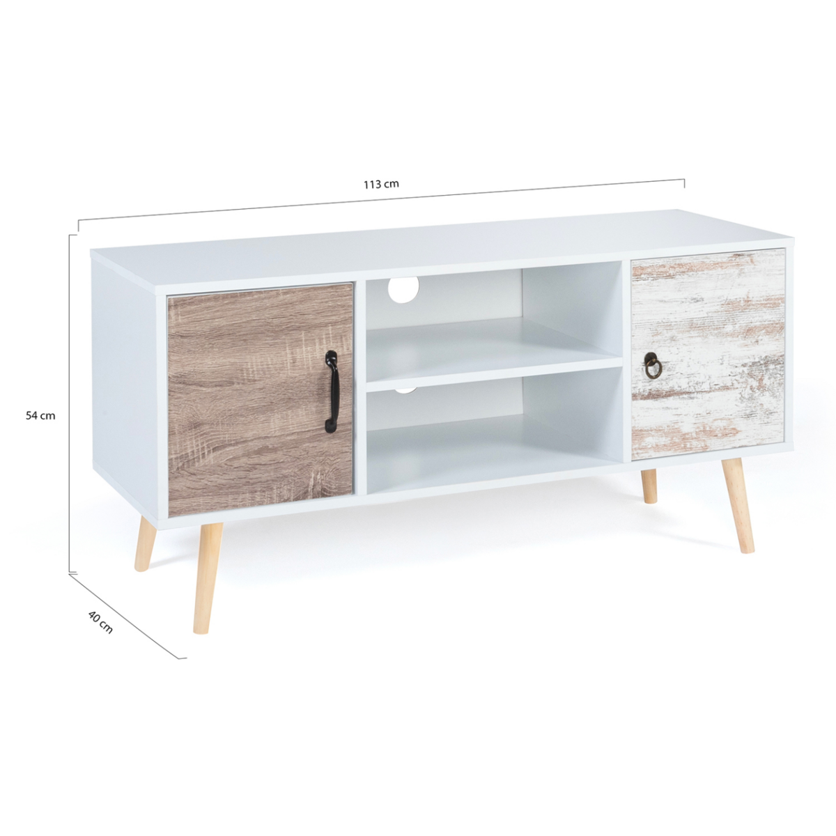ID MARKET Meuble TV 113 cm scandinave BAHIA 2 portes