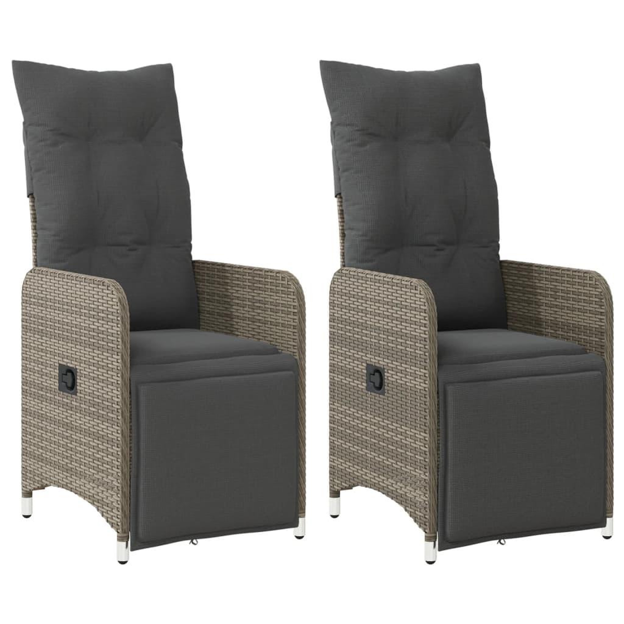 Voir la diapositive 2 : VIDAXL Chaises inclinables de jardin lot de 2 et coussins gris rotin