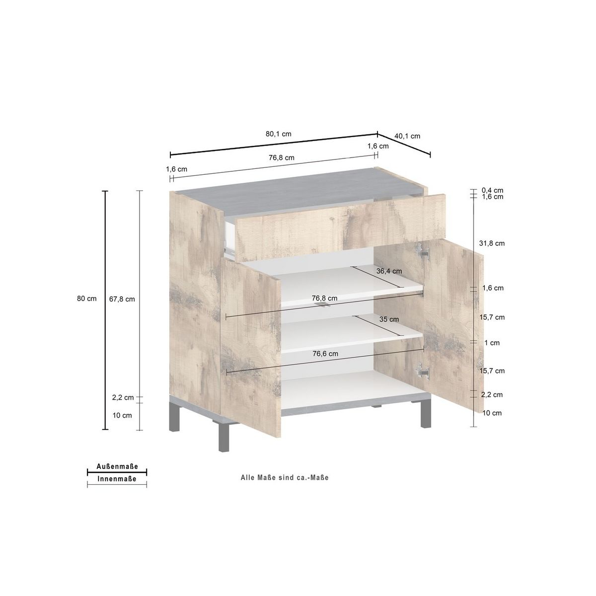 Commode meuble à chaussures 2 portes 1 tiroir L80cm BARI