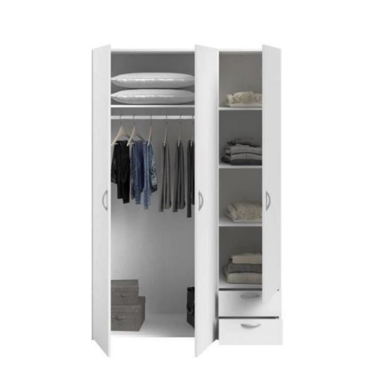 PARISOT Armoire VARIA - Décor blanc - 3 portes + 2 tiroirs - L 120 x H 185 x P 51 cm - PARISOT