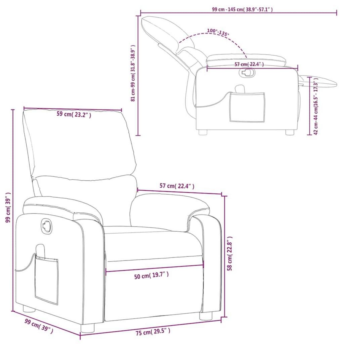 VIDAXL Fauteuil inclinable de massage Creme Similicuir