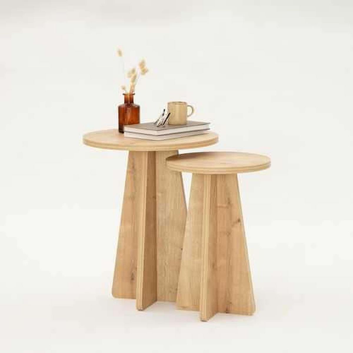 TOILINUX Lot de 2 tables d'appoint Valence en bois - Marron