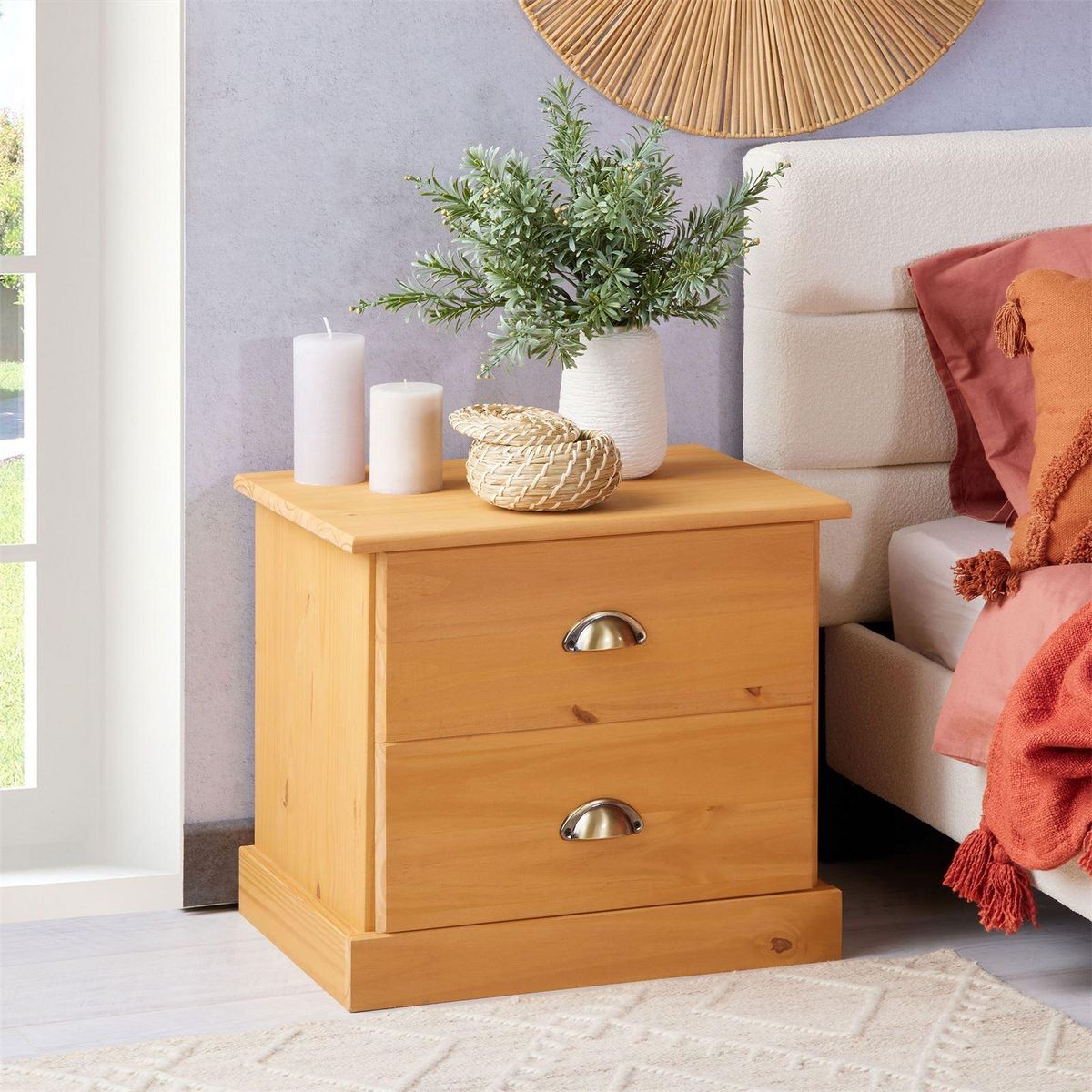 IDIMEX Table de chevet PARIS en pin massif, 2 tiroirs