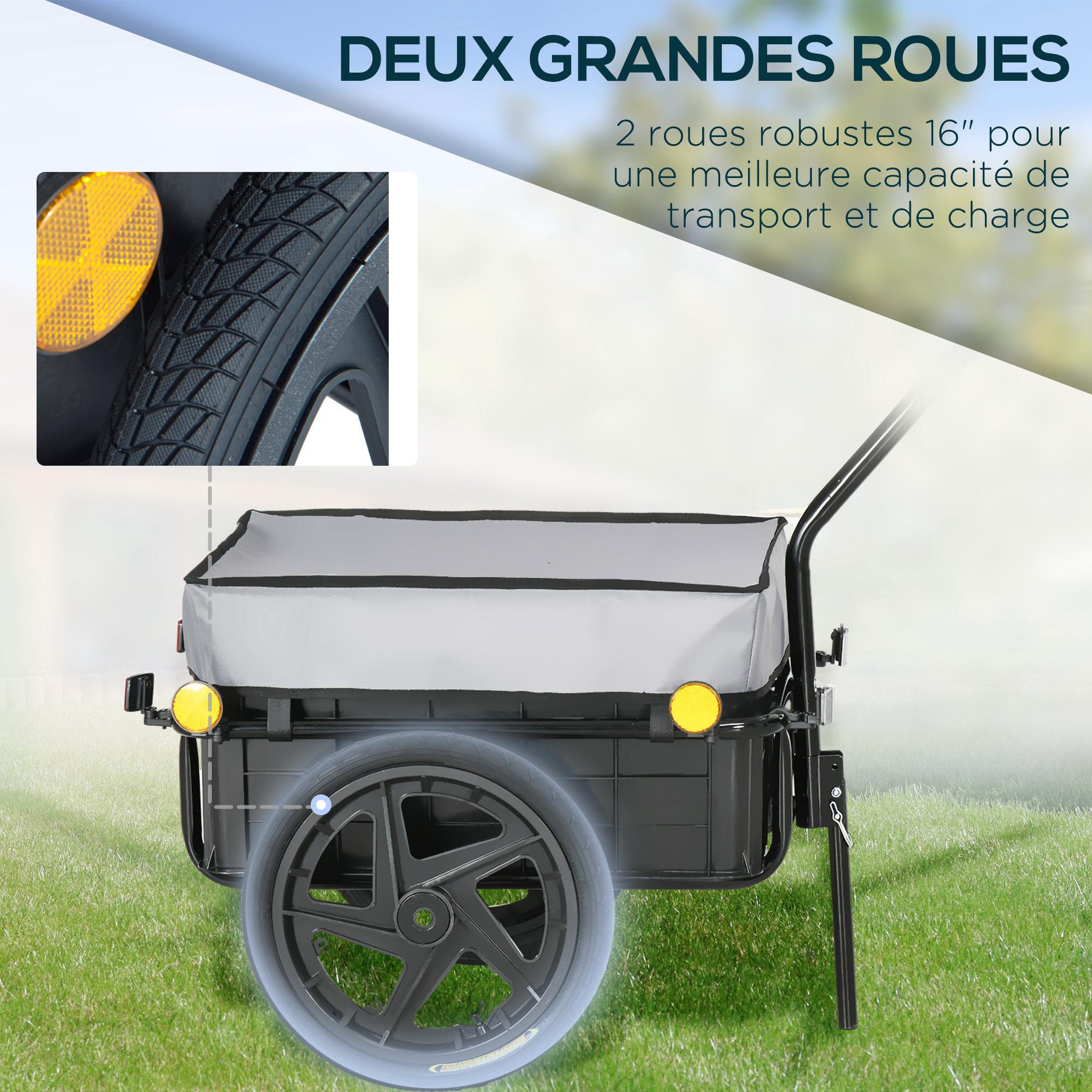 Voir la diapositive 5 : HOMCOM Remorque vélo remorque de transport pour vélo 144l x 59l x 80h cm barre d'attelage universelle acier oxford noir