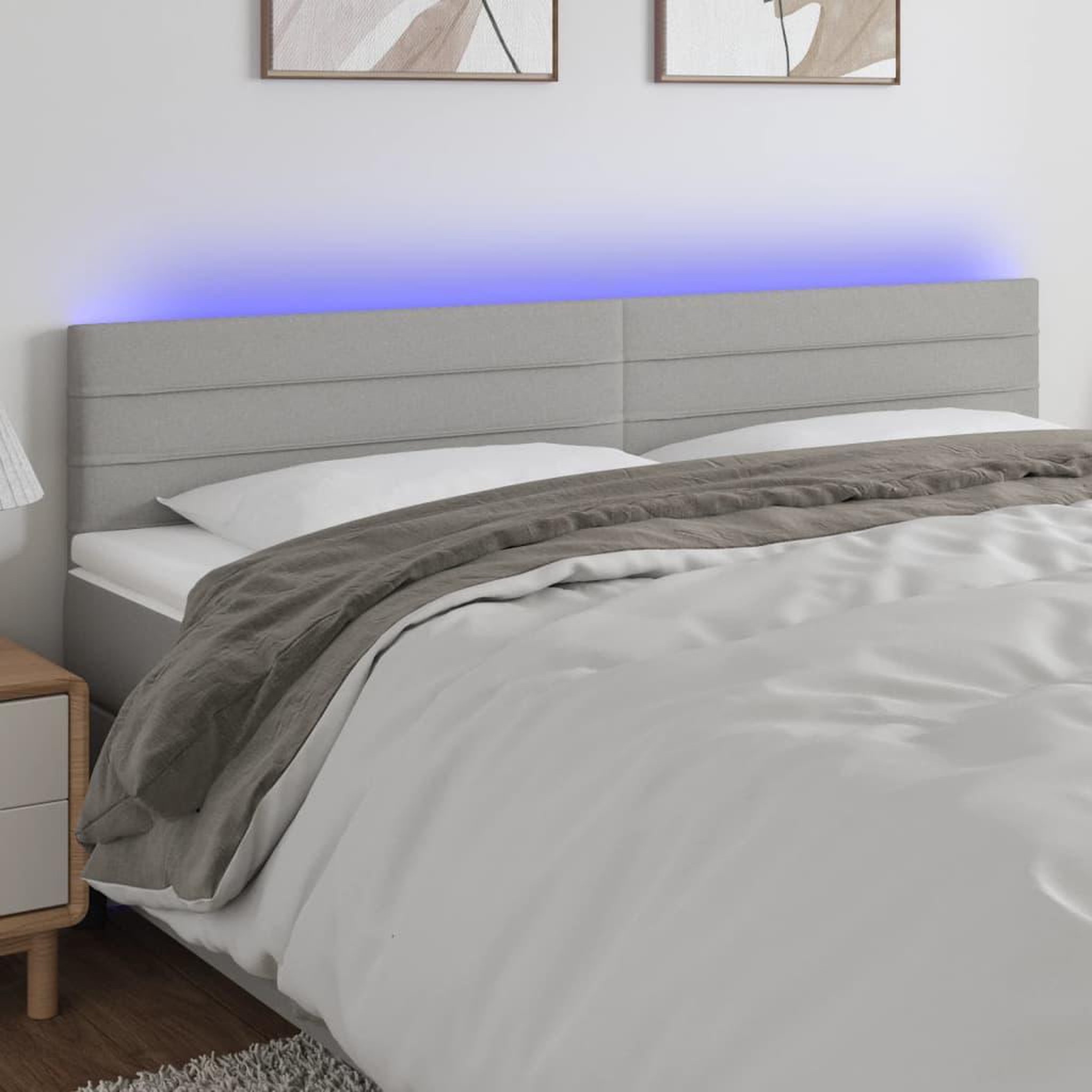 Voir la diapositive 1 : VIDAXL Tete de lit a LED Gris clair 160x5x78/88 cm Tissu